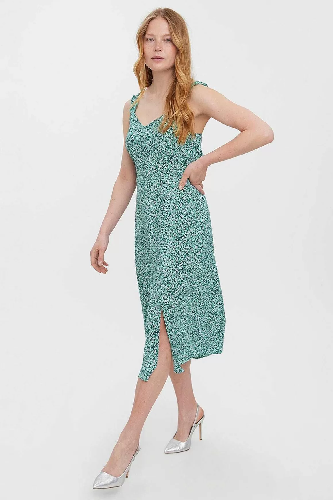 Vero Moda Sleeveless Dress In Green Print New