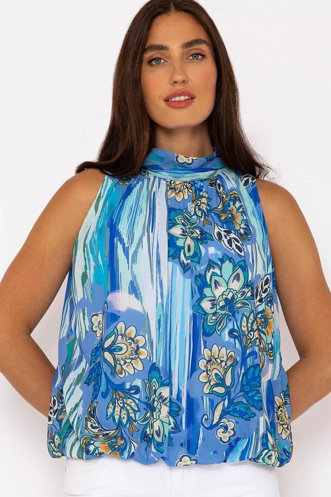 Pala D'oro Sleeveless Halter Top In Blue Print Store