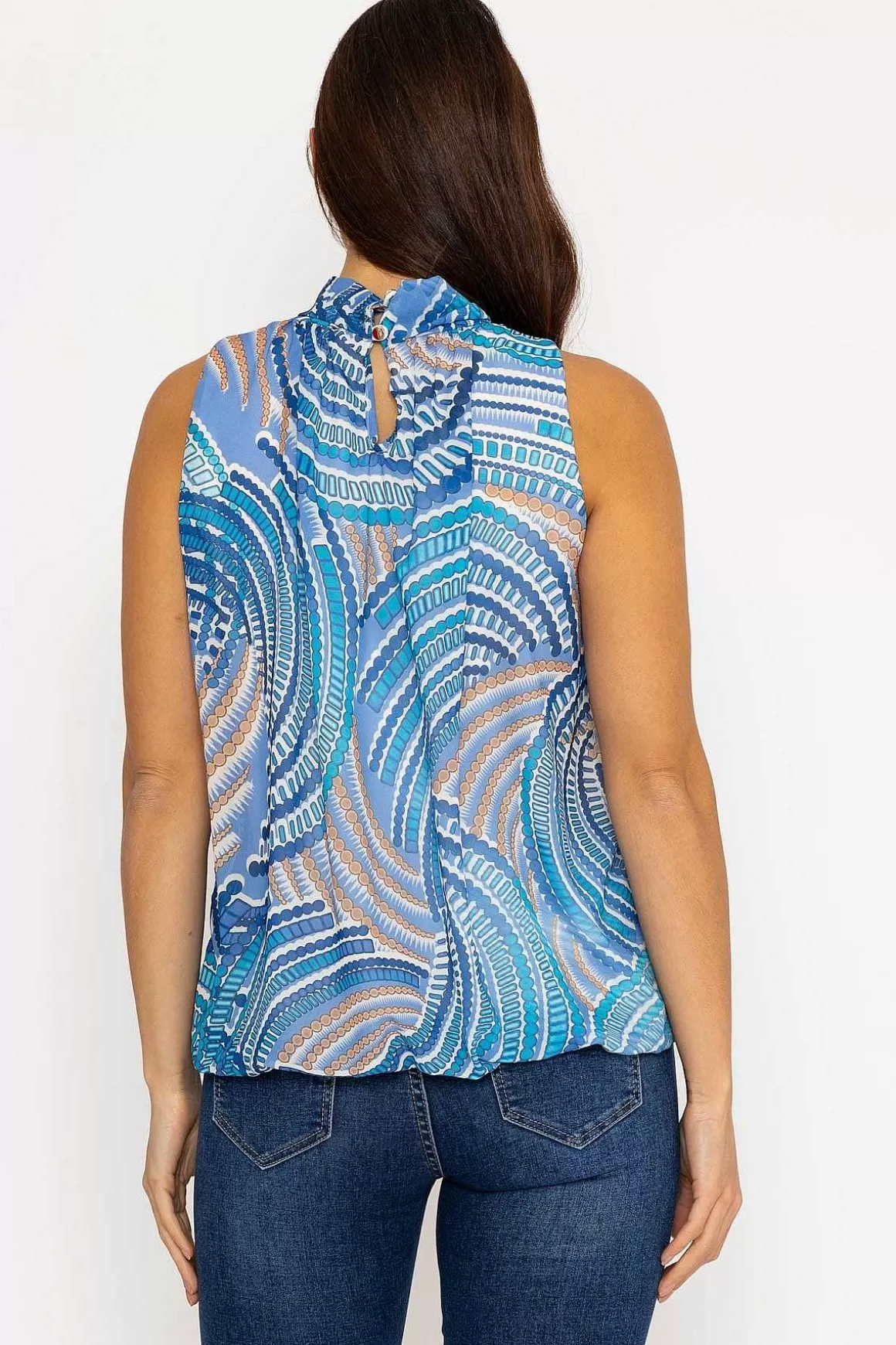 Pala D'oro Sleeveless Halter Top In Blue Print Fashion