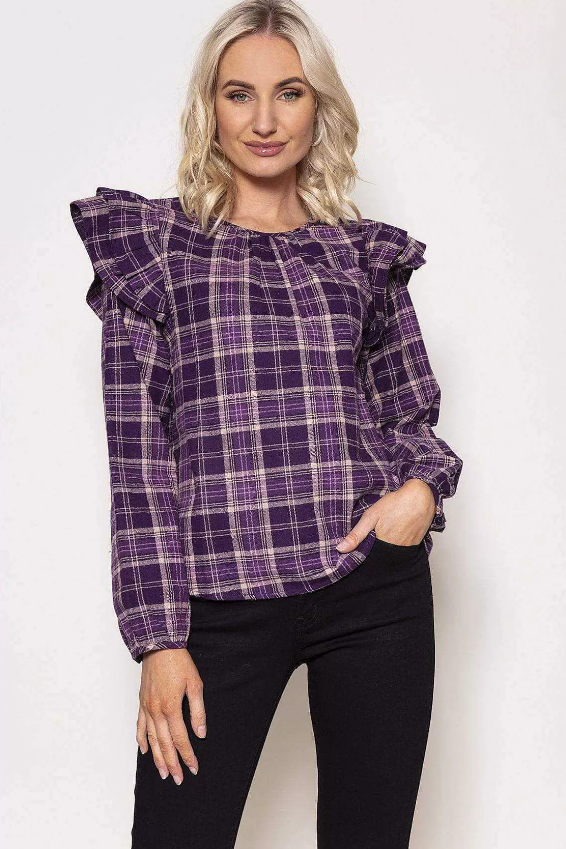 Rowen Avenue Soft Touch Ruffle Blouse In Purple Online