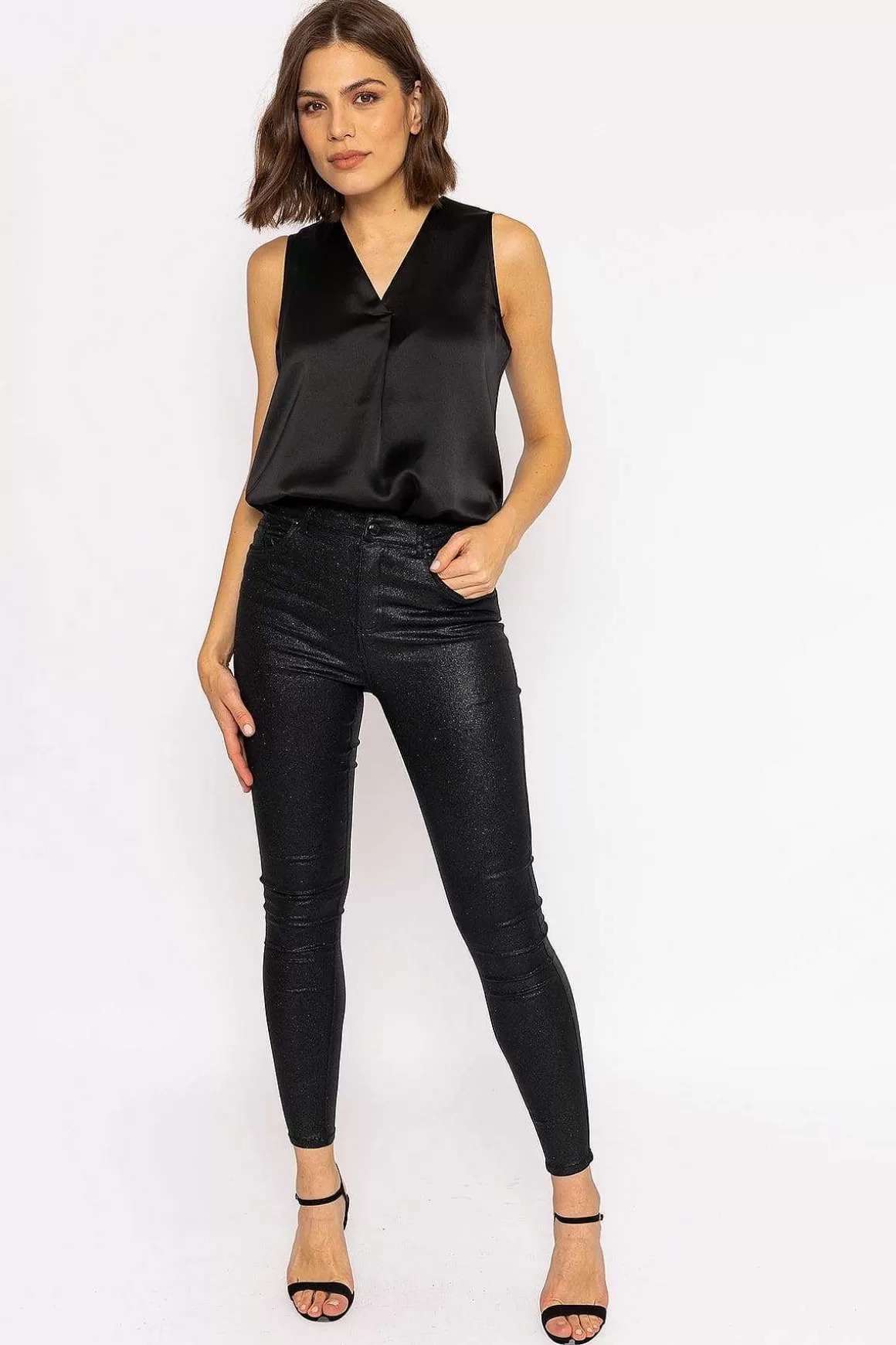 Vero Moda Sophia Skinny Glitter Pants In Black 30\\ Shop