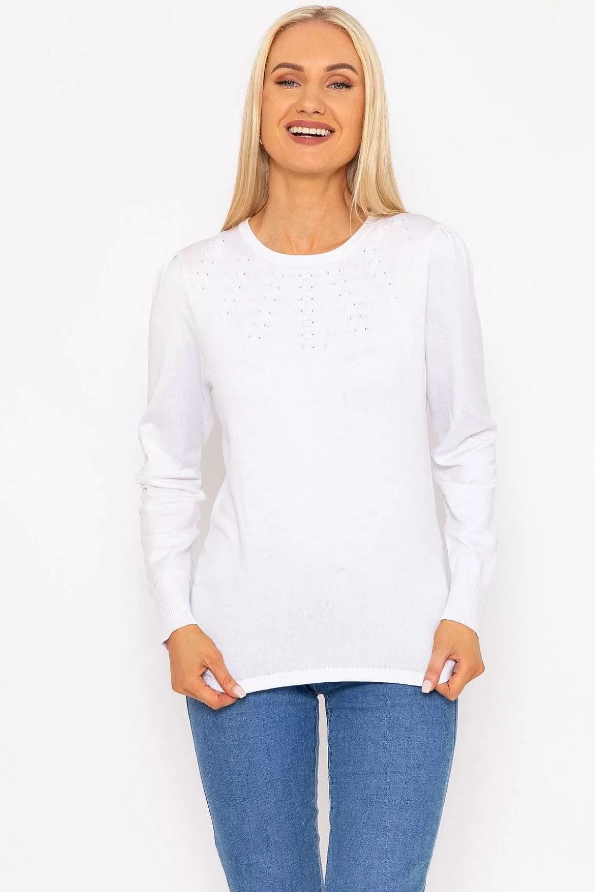 Voulez Vous Spot Detail Knit In White Discount