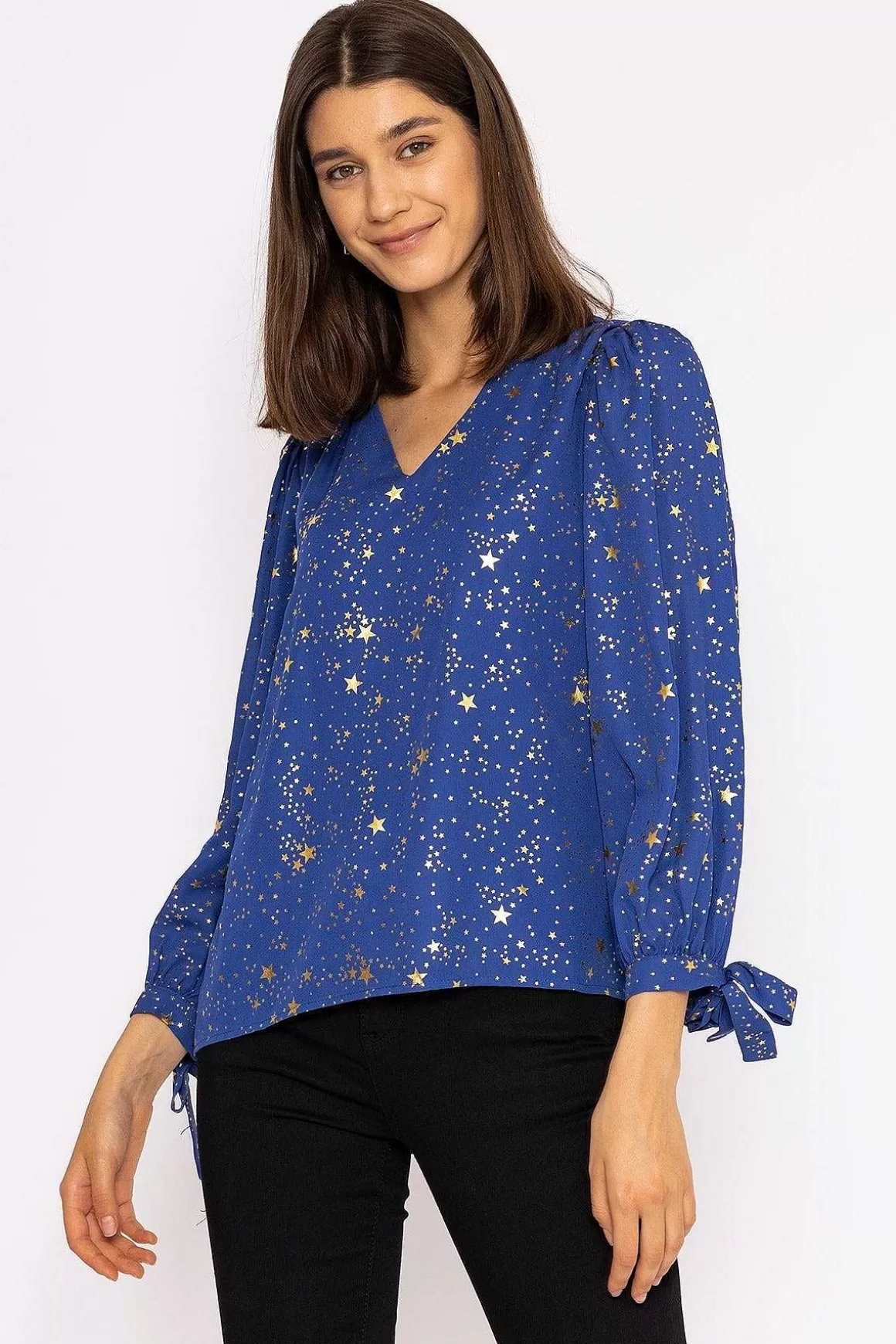 Rowen Avenue Star Print Blouse In Blue Flash Sale