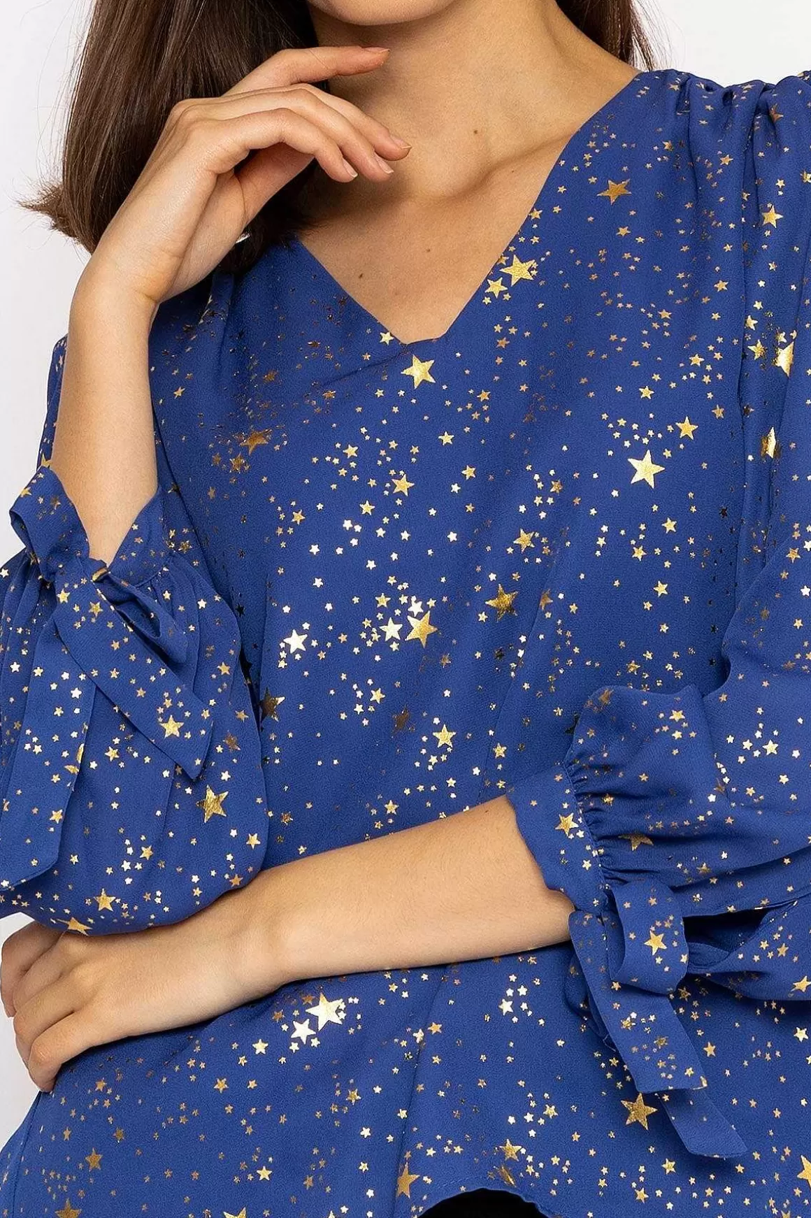 Rowen Avenue Star Print Blouse In Blue Flash Sale