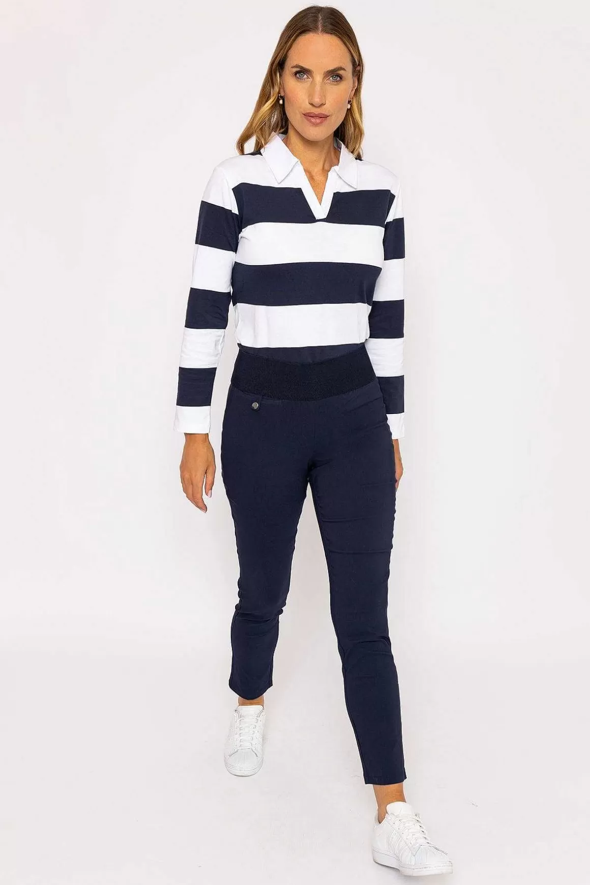 Kelly & Grace Weekend Straight Leg Bengaline Pant In Navy Clearance