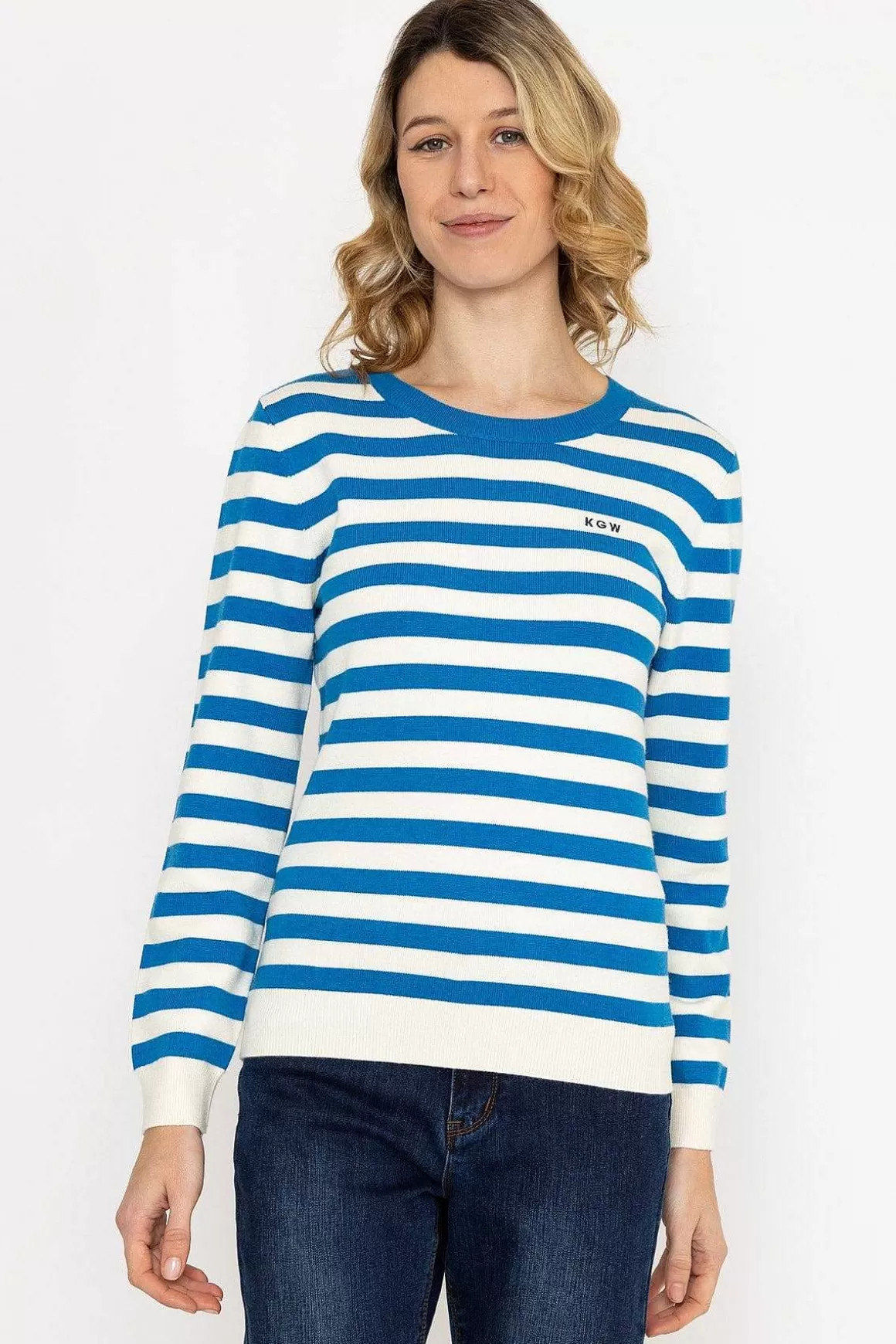 Kelly & Grace Weekend Stripe Crew Neck In Navy Best