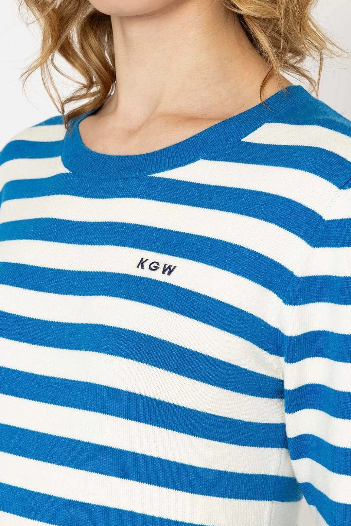 Kelly & Grace Weekend Stripe Crew Neck In Navy Best