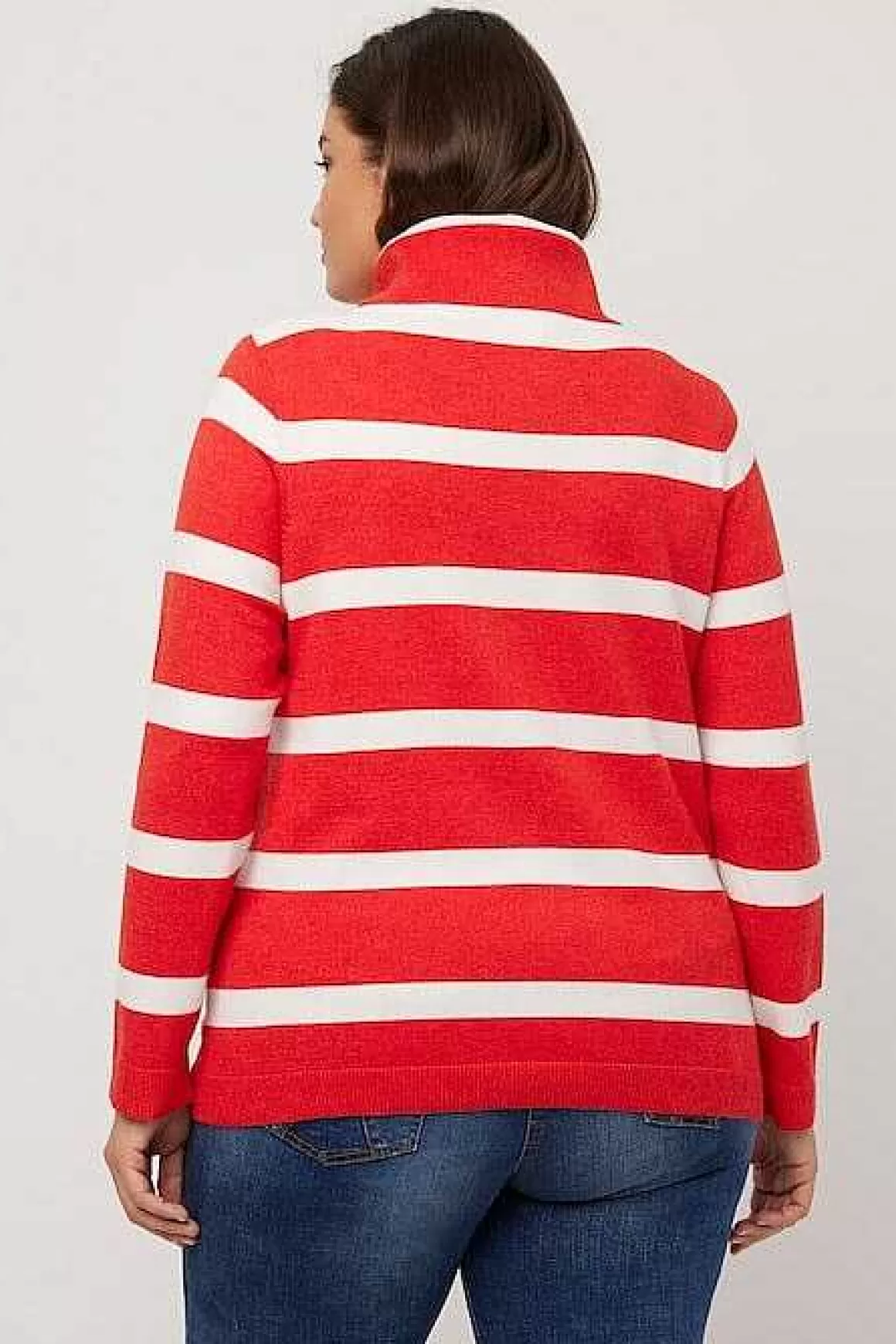 Ulla Popken Stripe Fine Knit Turtleneck Sweater In Red Hot