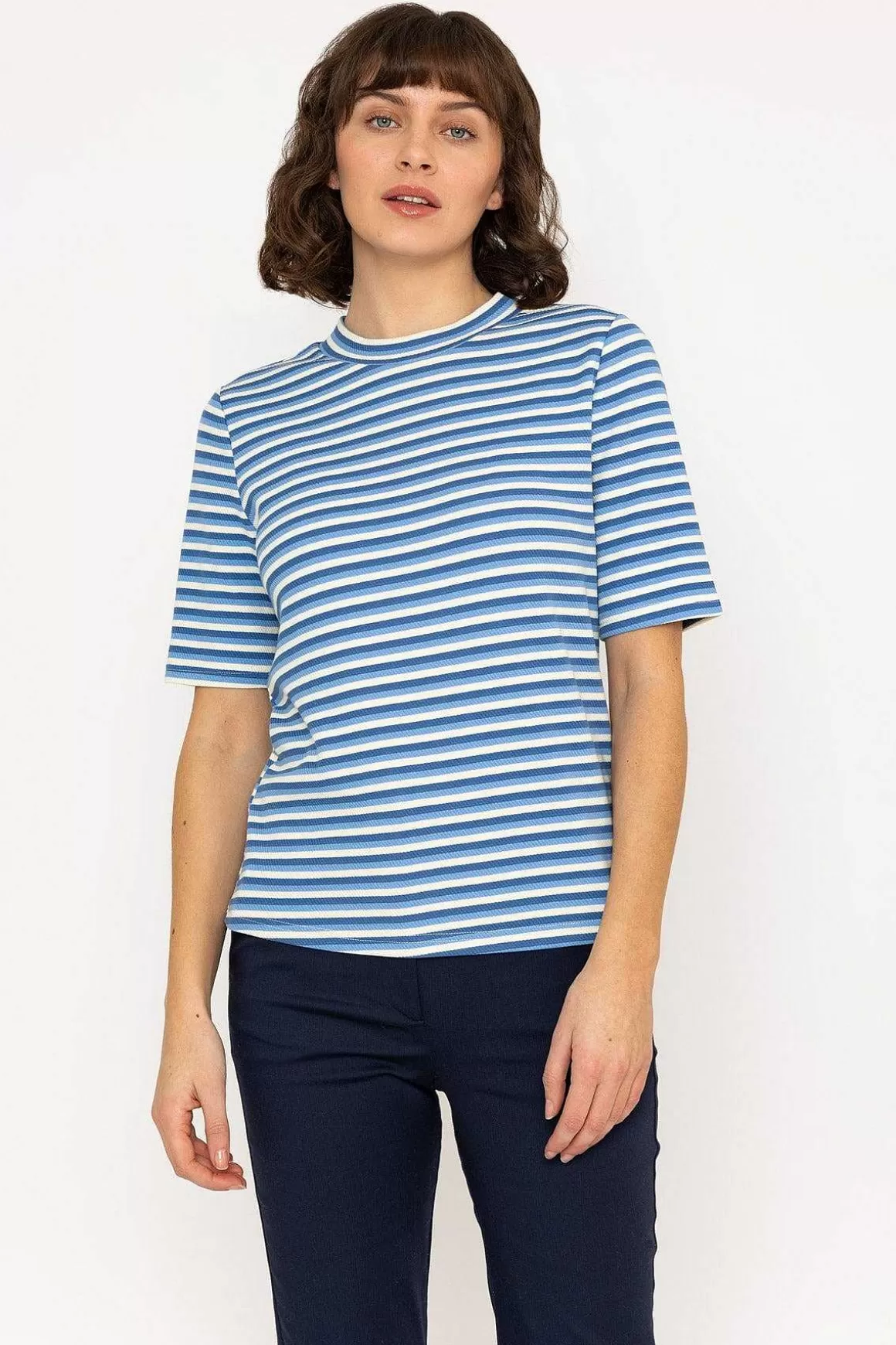 Kelly & Grace Weekend Stripe Jersey Top In Blue Online