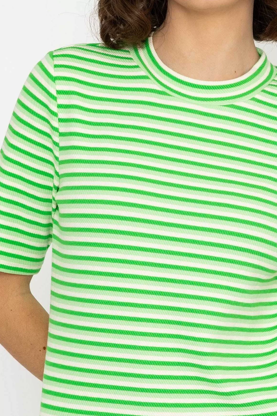 Kelly & Grace Weekend Stripe Jersey Top In Green Clearance