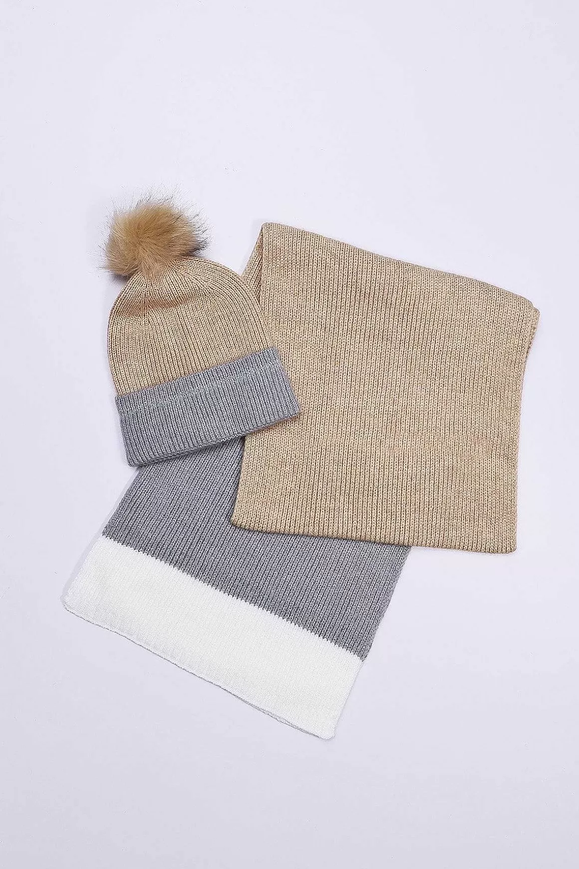 SOUL Accessories Stripe Panel Scarf And Beanie In Camel Best Sale