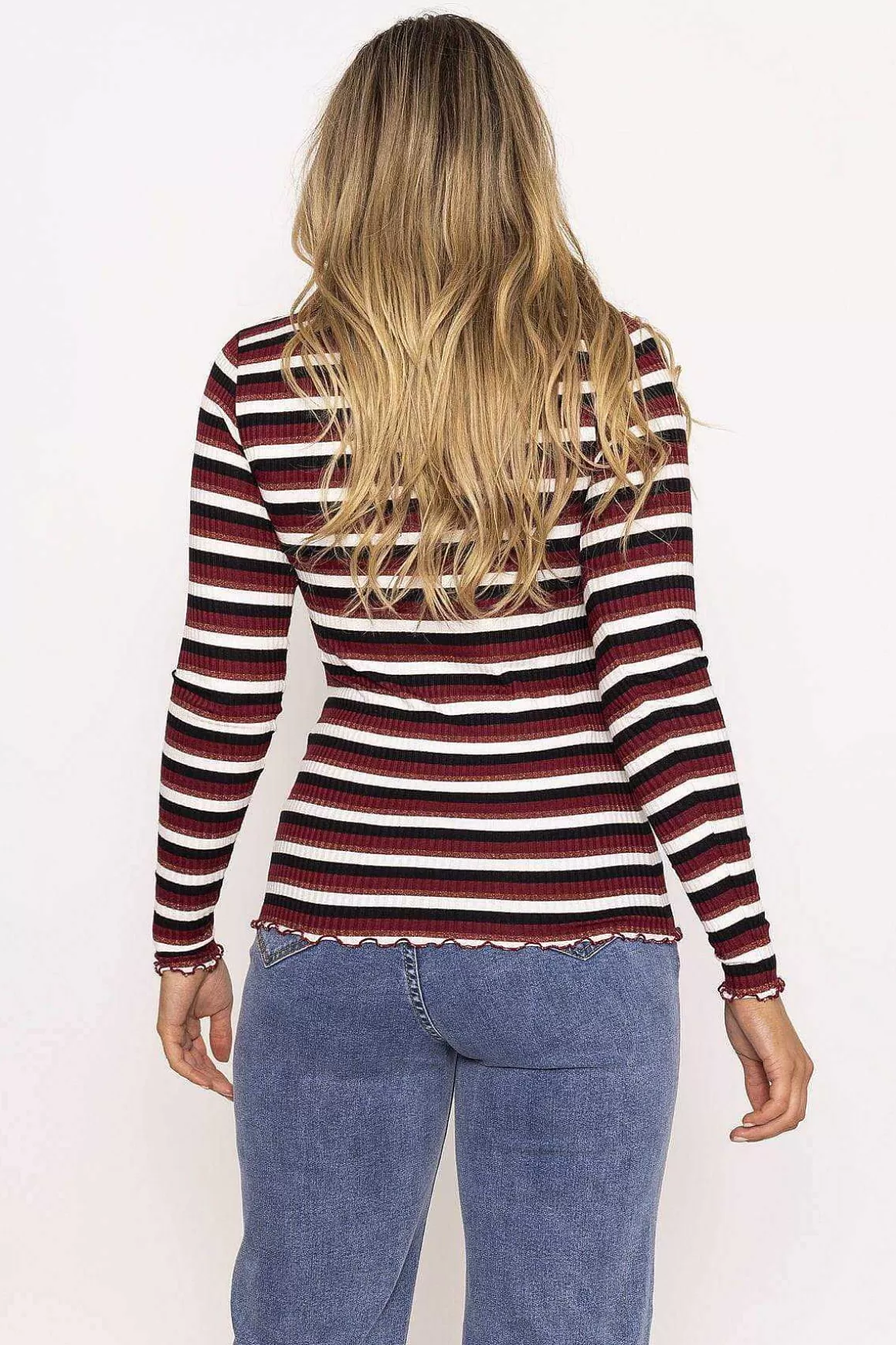 Kelly & Grace Weekend Stripe Rib Top In Burgundy Store