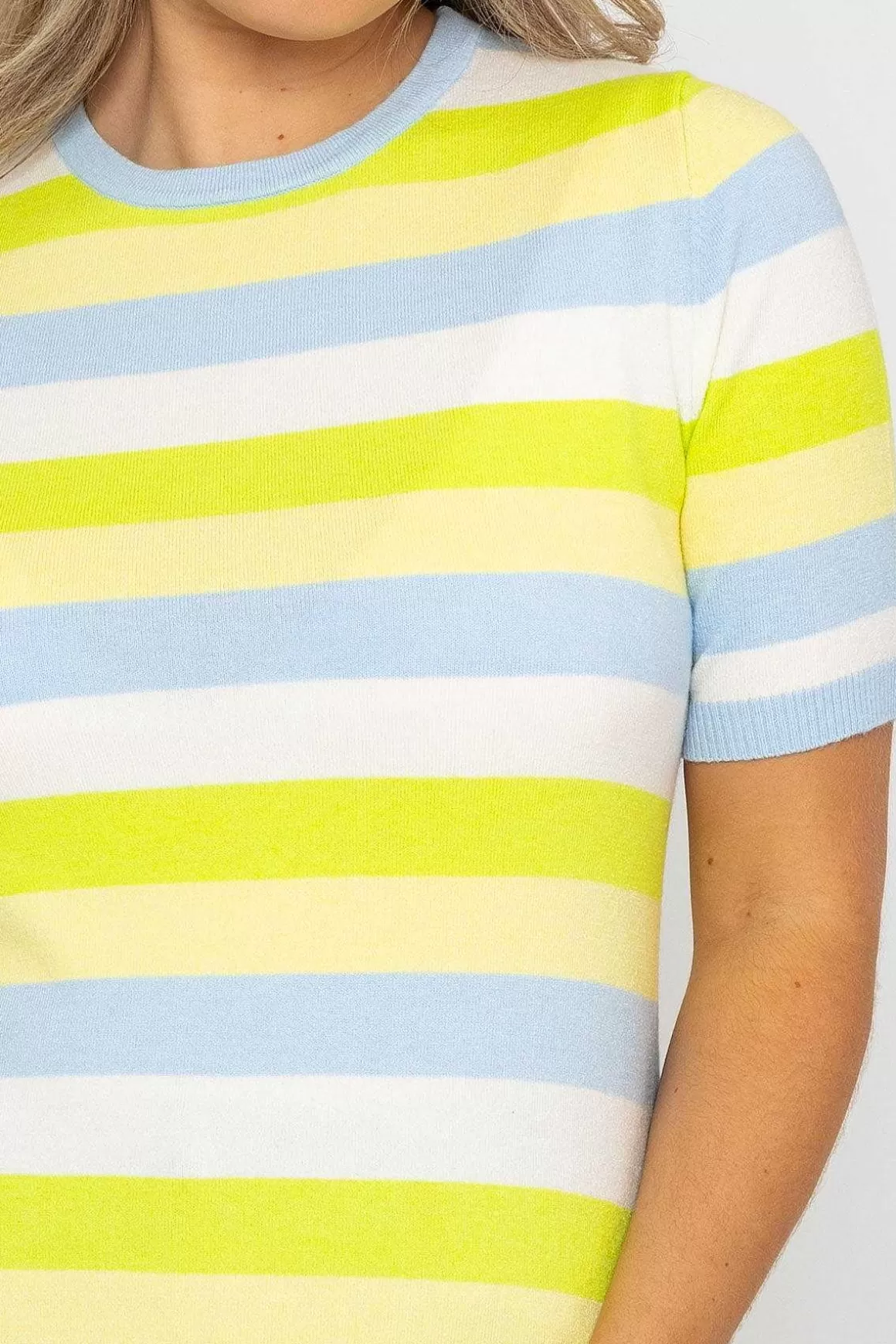 Kelly & Grace Weekend Stripe Short Sleeve Knit In Blue Hot