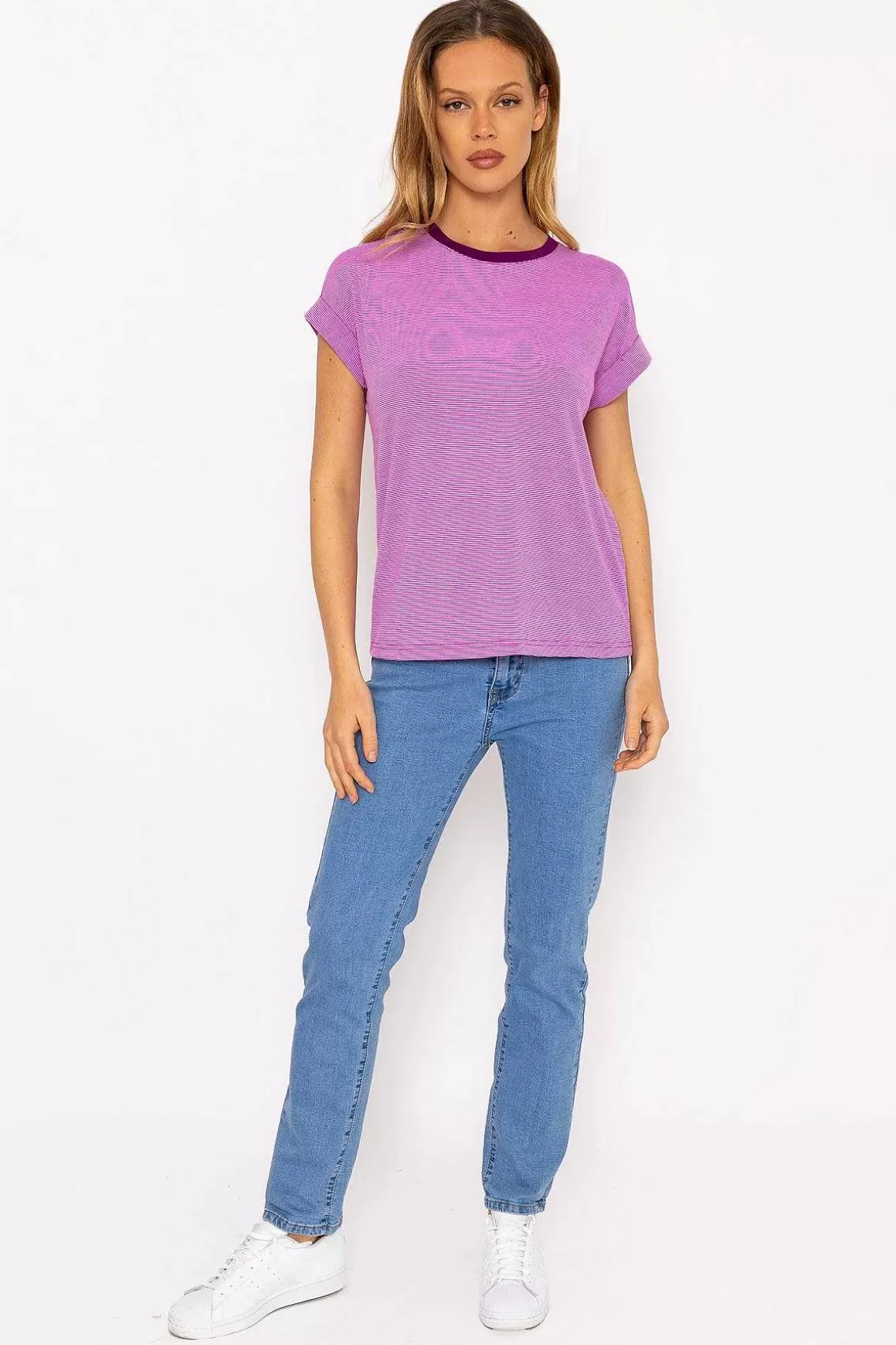 Kelly & Grace Weekend Stripe Tee In Purple Best Sale