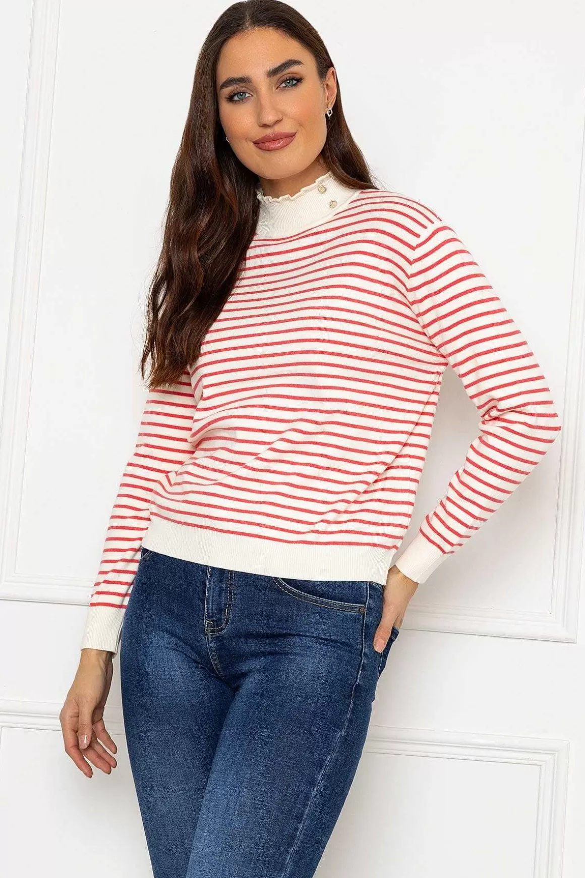 J'aime la Vie Stripe Turtleneck In Orange New