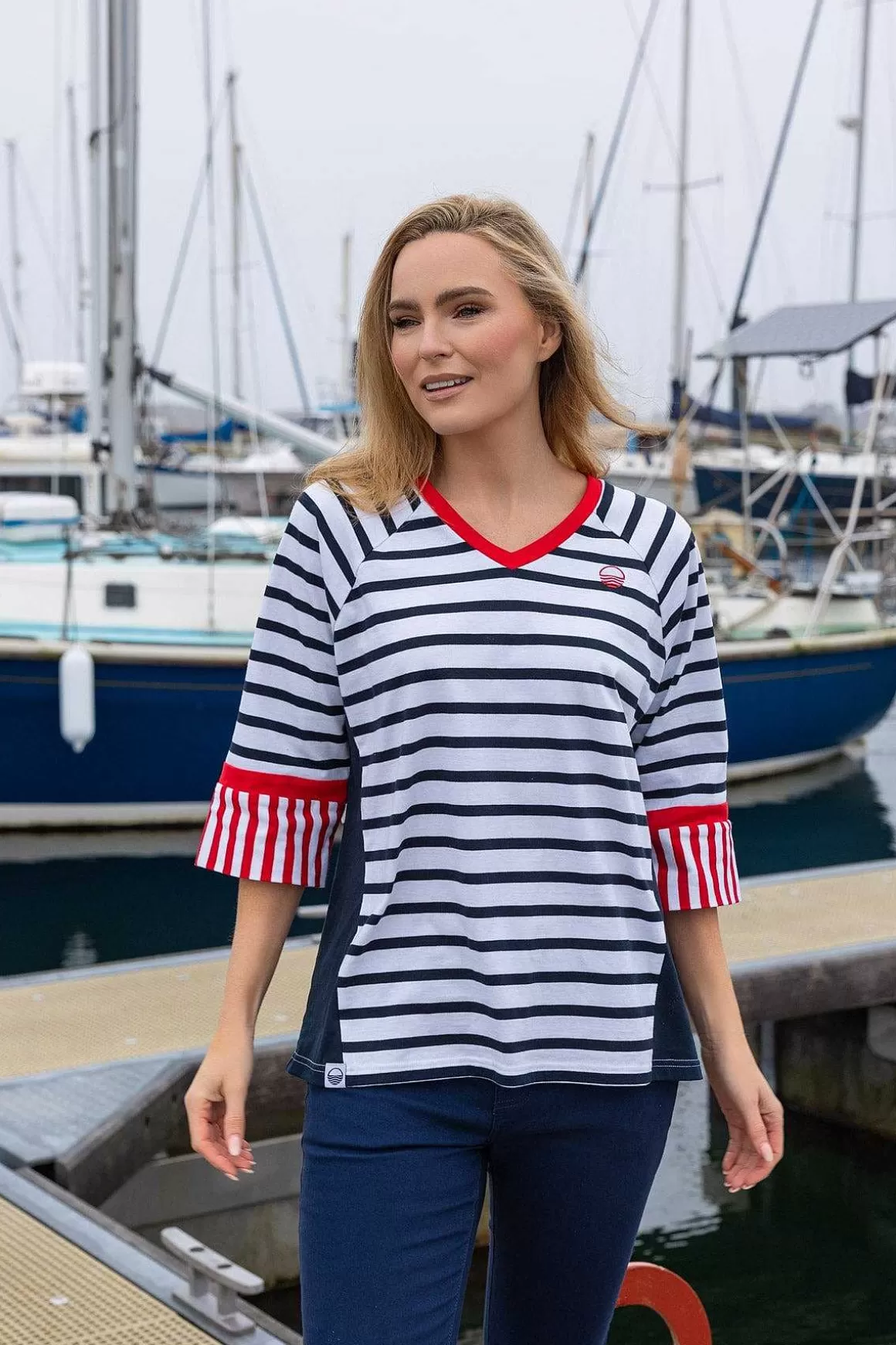 West Quay Striped Contrast Top In Navy New