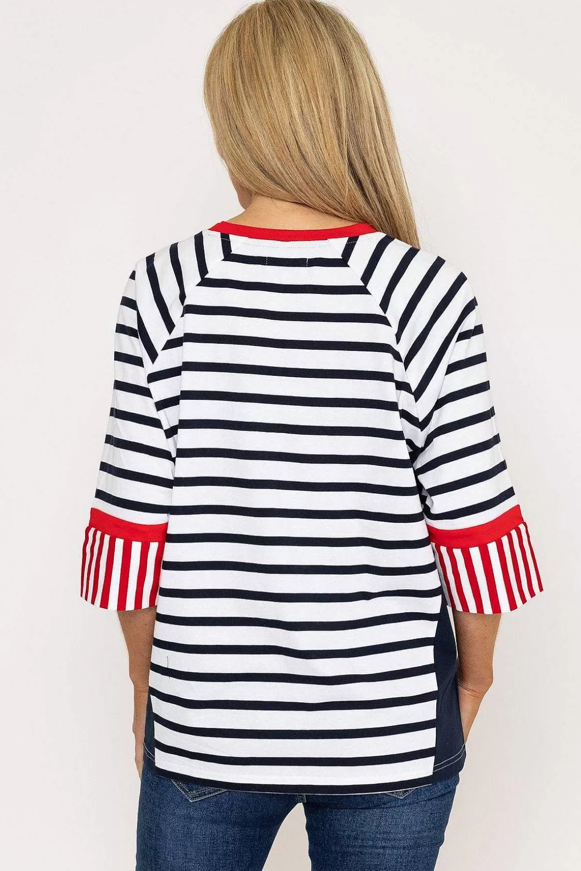 West Quay Striped Contrast Top In Navy New