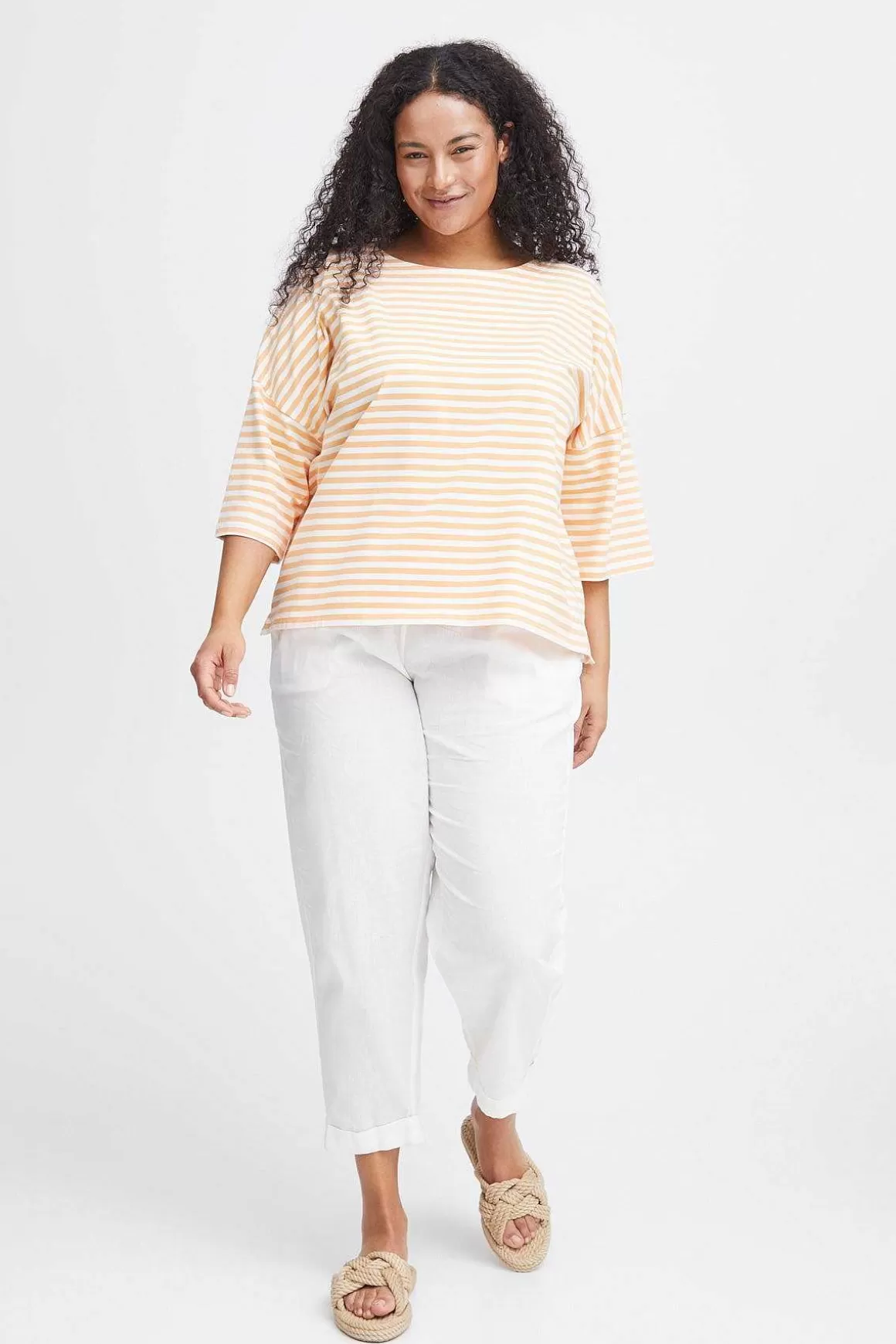 Simple Wish Striped Cotton T-Shirt In Orange Hot