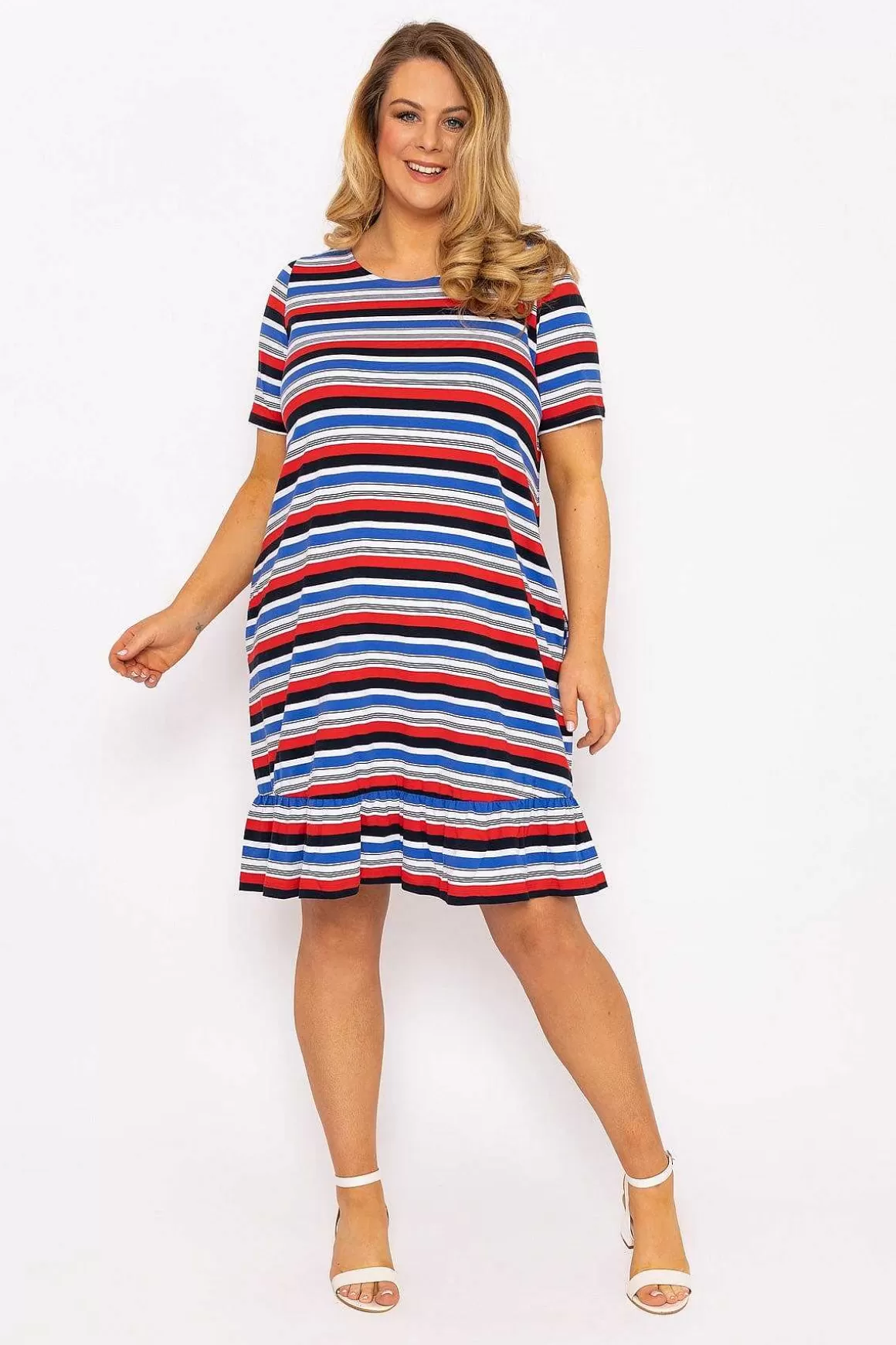 Ulla Popken Striped Knee Length Dress In Multi Print Fashion