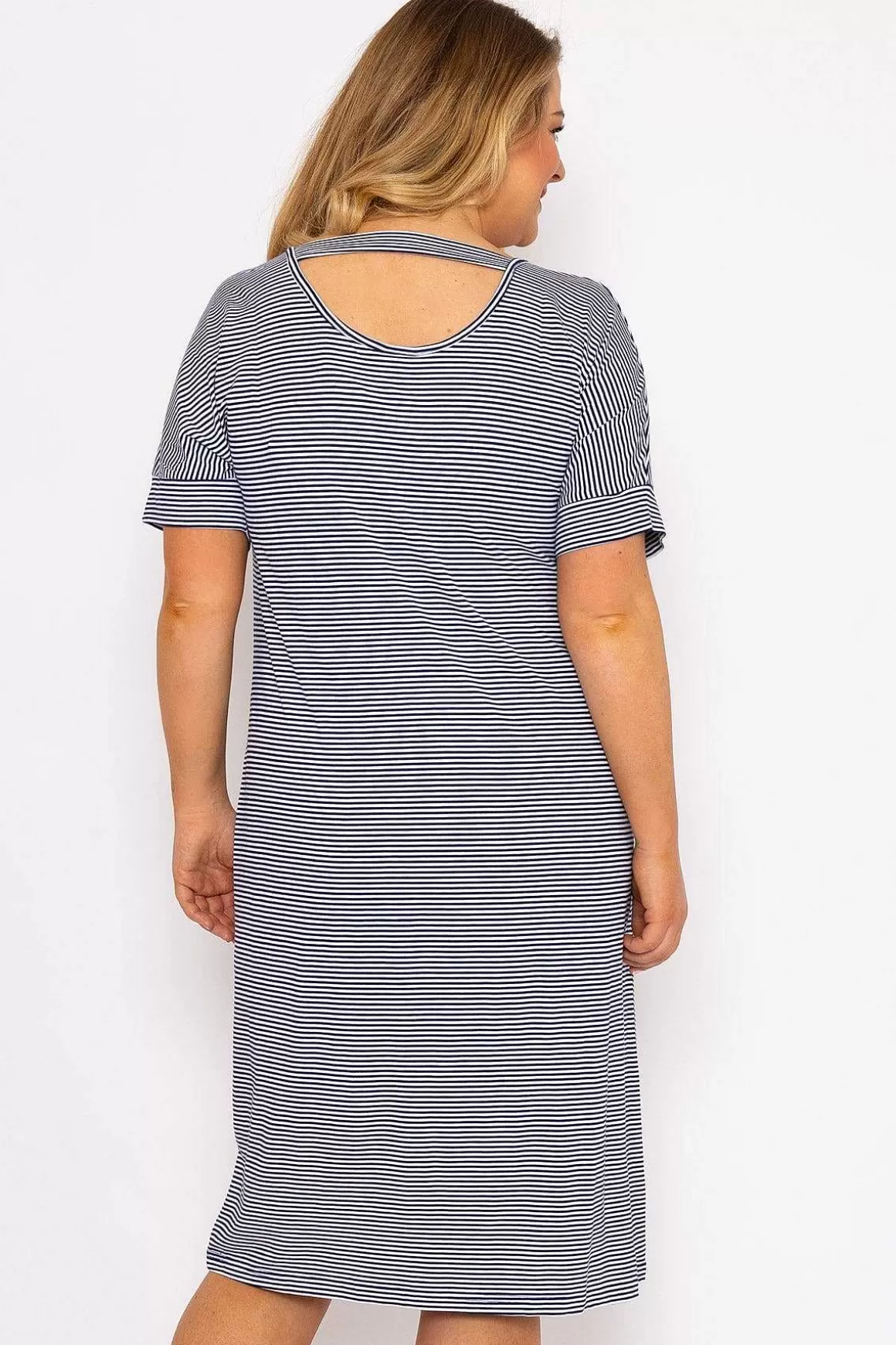 Ulla Popken Striped Midi Dress In Navy Flash Sale