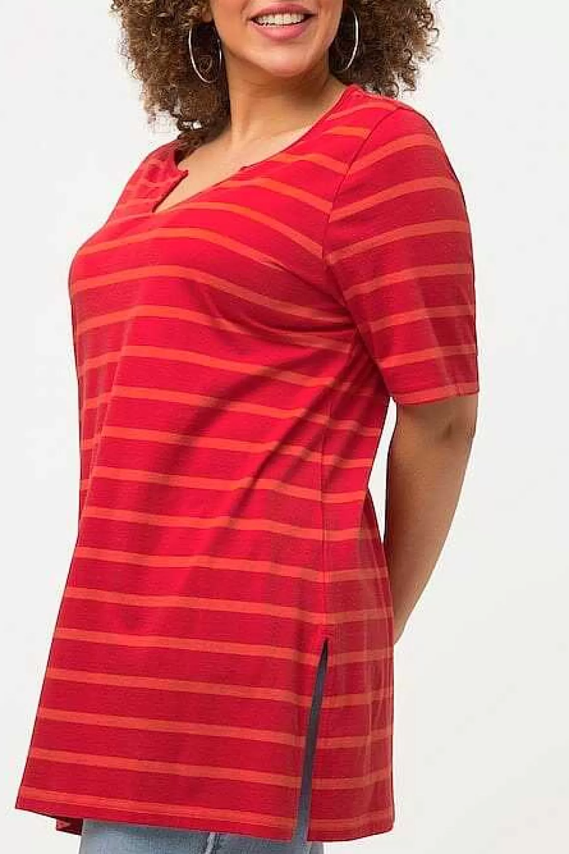 Ulla Popken Striped Oversize Short Sleeve Top In Red Best Sale