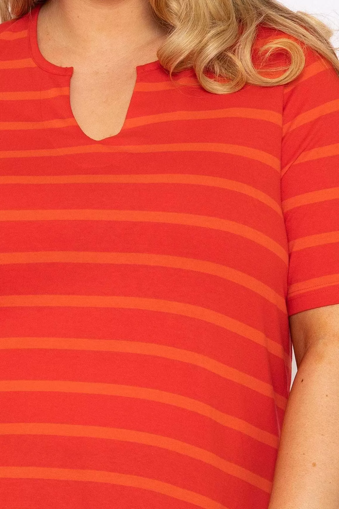 Ulla Popken Striped Oversize Short Sleeve Top In Red Best Sale