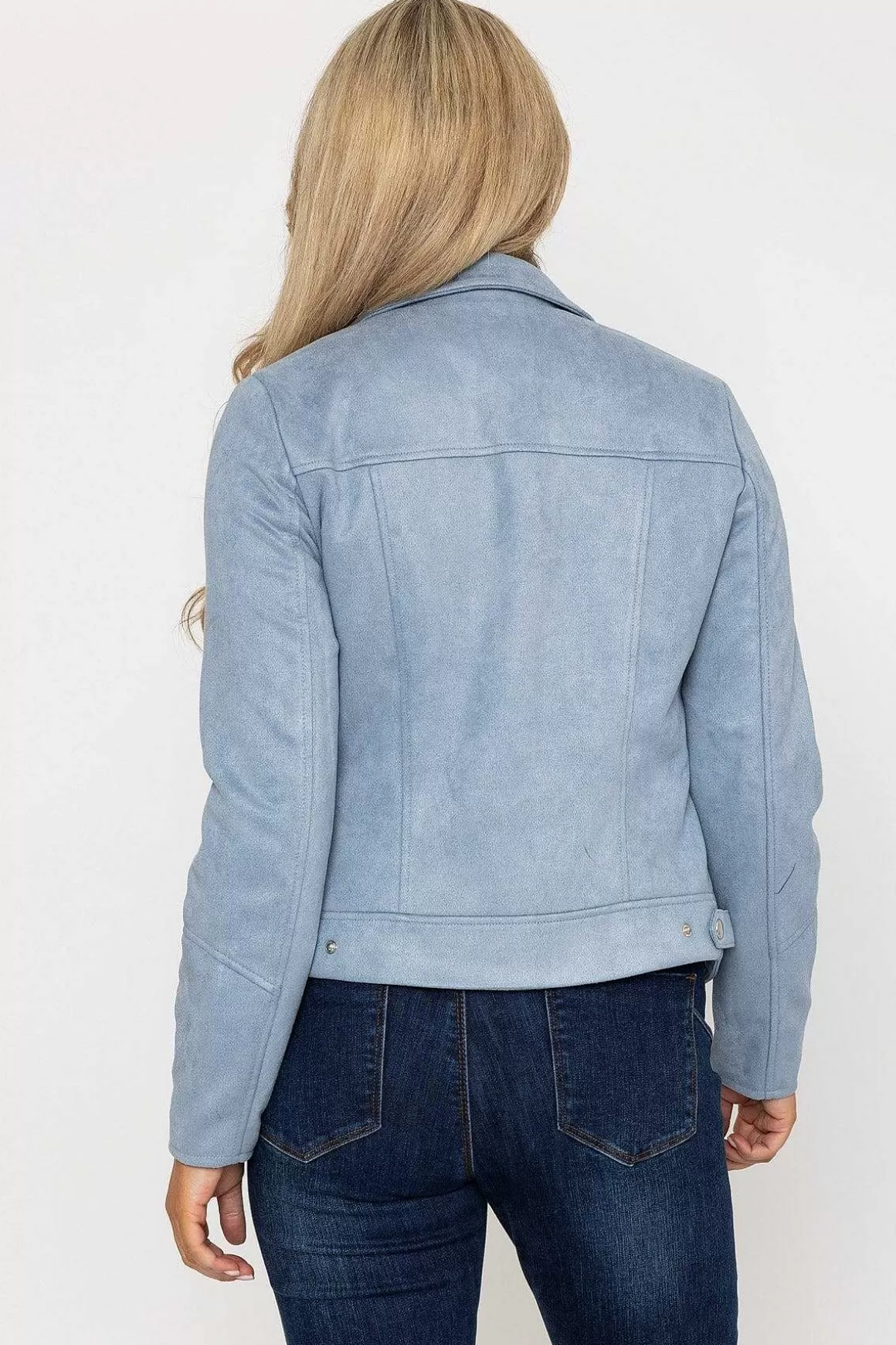 Rowen Avenue Suede Biker Jacket In Light Blue Store