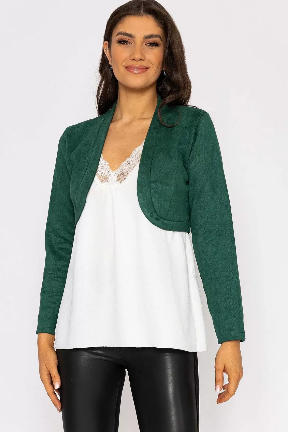 Pala D'oro Suede Bolero In Bottle Green Best Sale