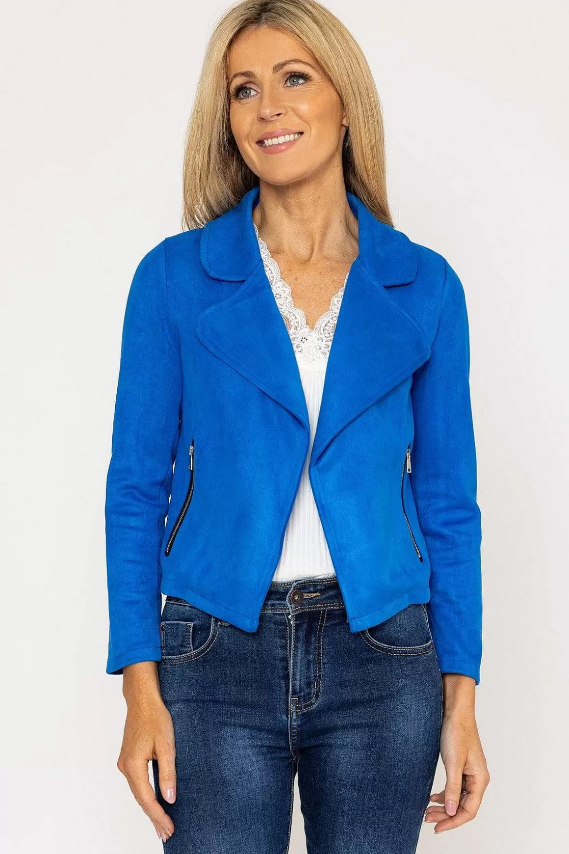 Pala D'oro Suede Cover Up Jacket In Blue Cheap