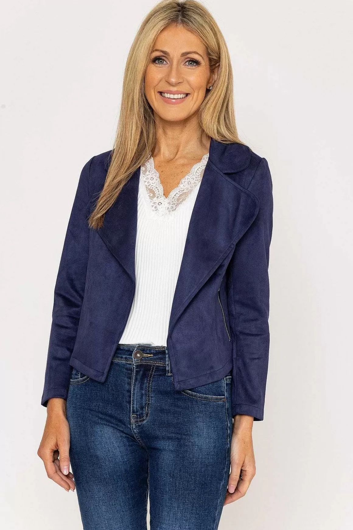 Pala D'oro Suede Cover Up Jacket In Navy Shop