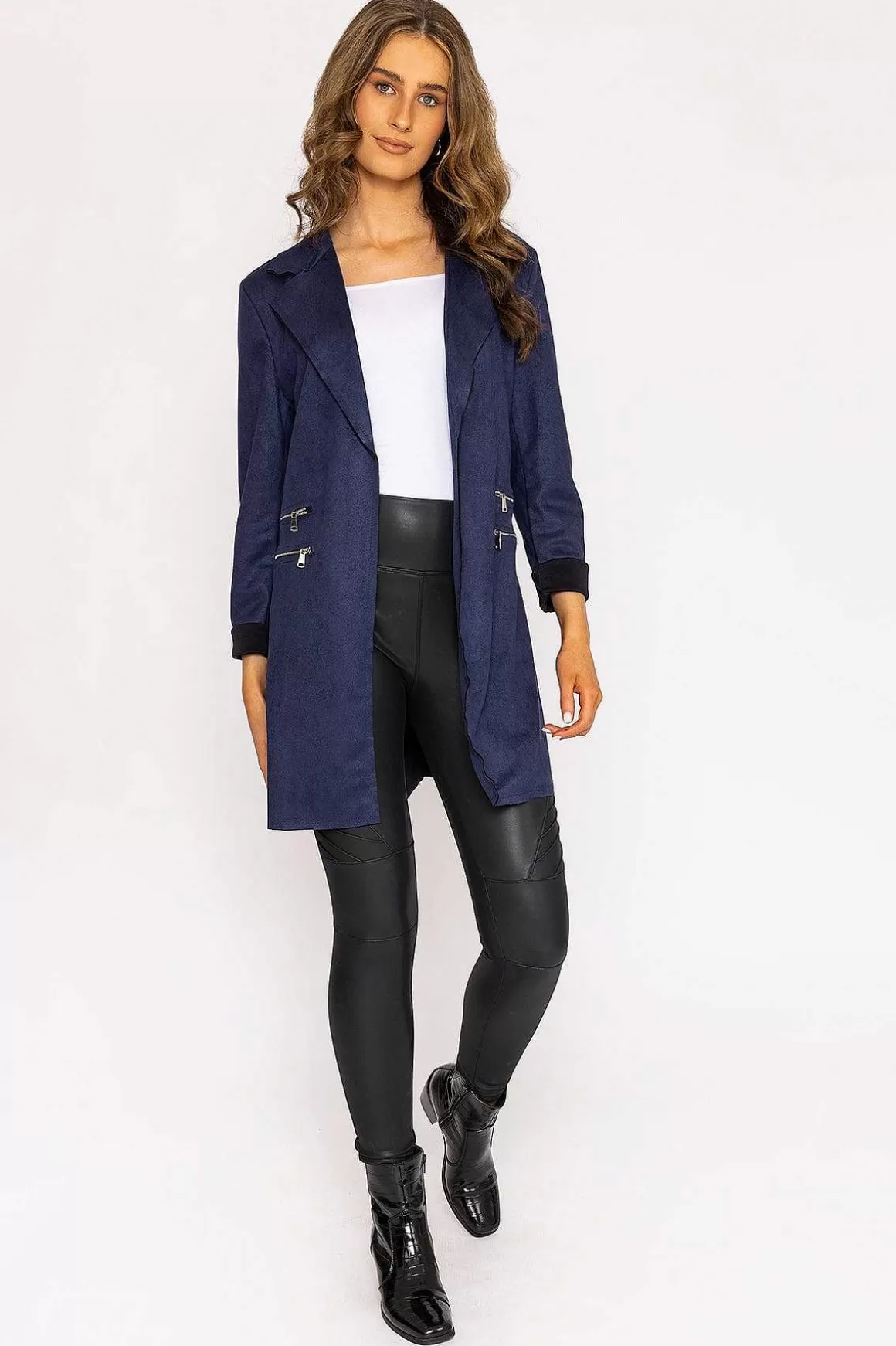 Pala D'oro Suede Zip Detail Jacket In Navy New