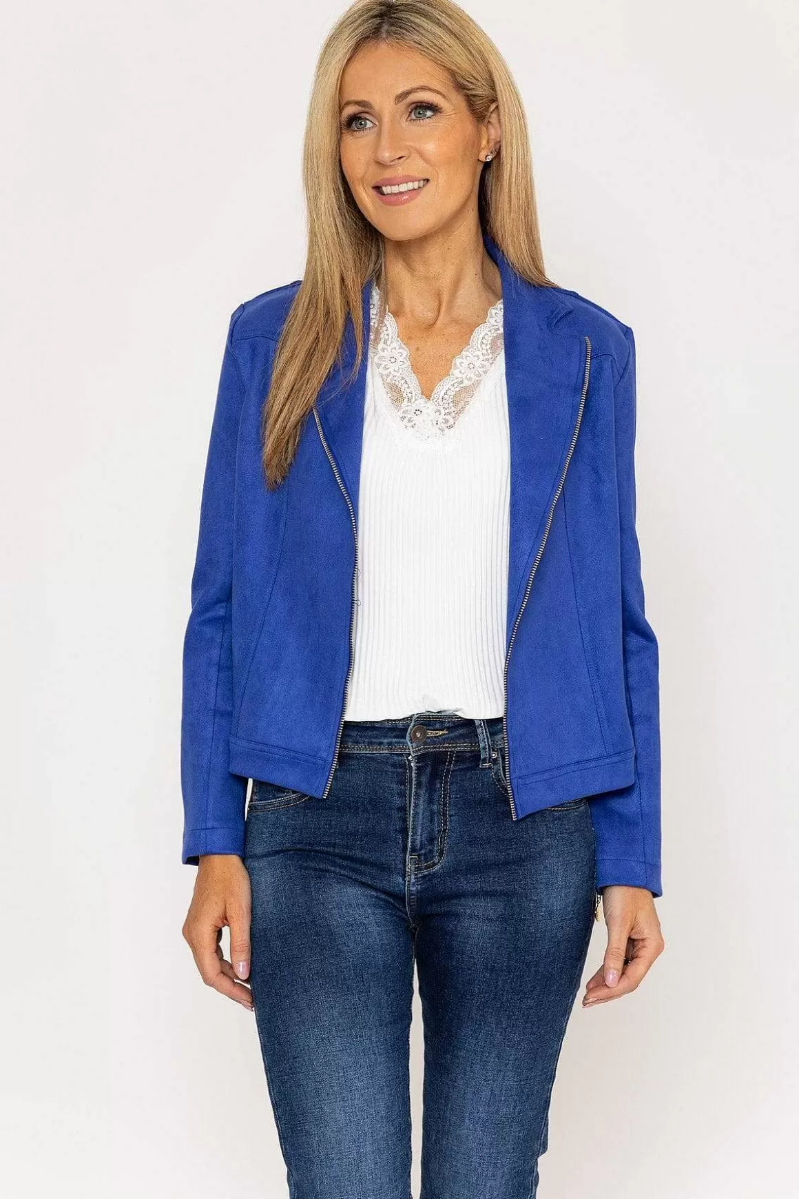 J'aime la Vie Suedette Zip Jacket In Blue Hot