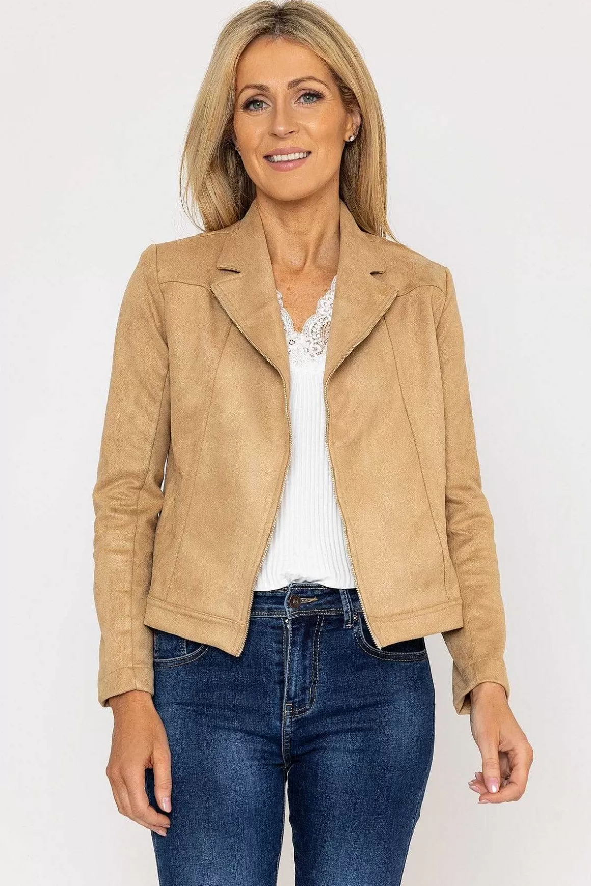 J'aime la Vie Suedette Zip Jacket In Camel Outlet