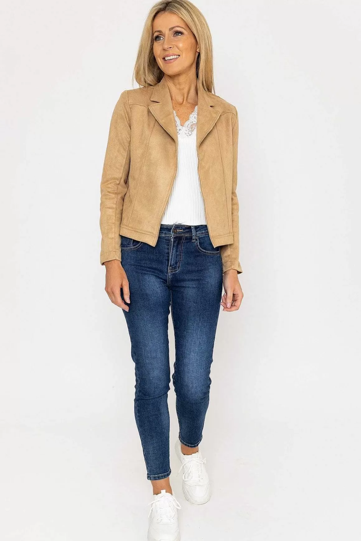 J'aime la Vie Suedette Zip Jacket In Camel Outlet