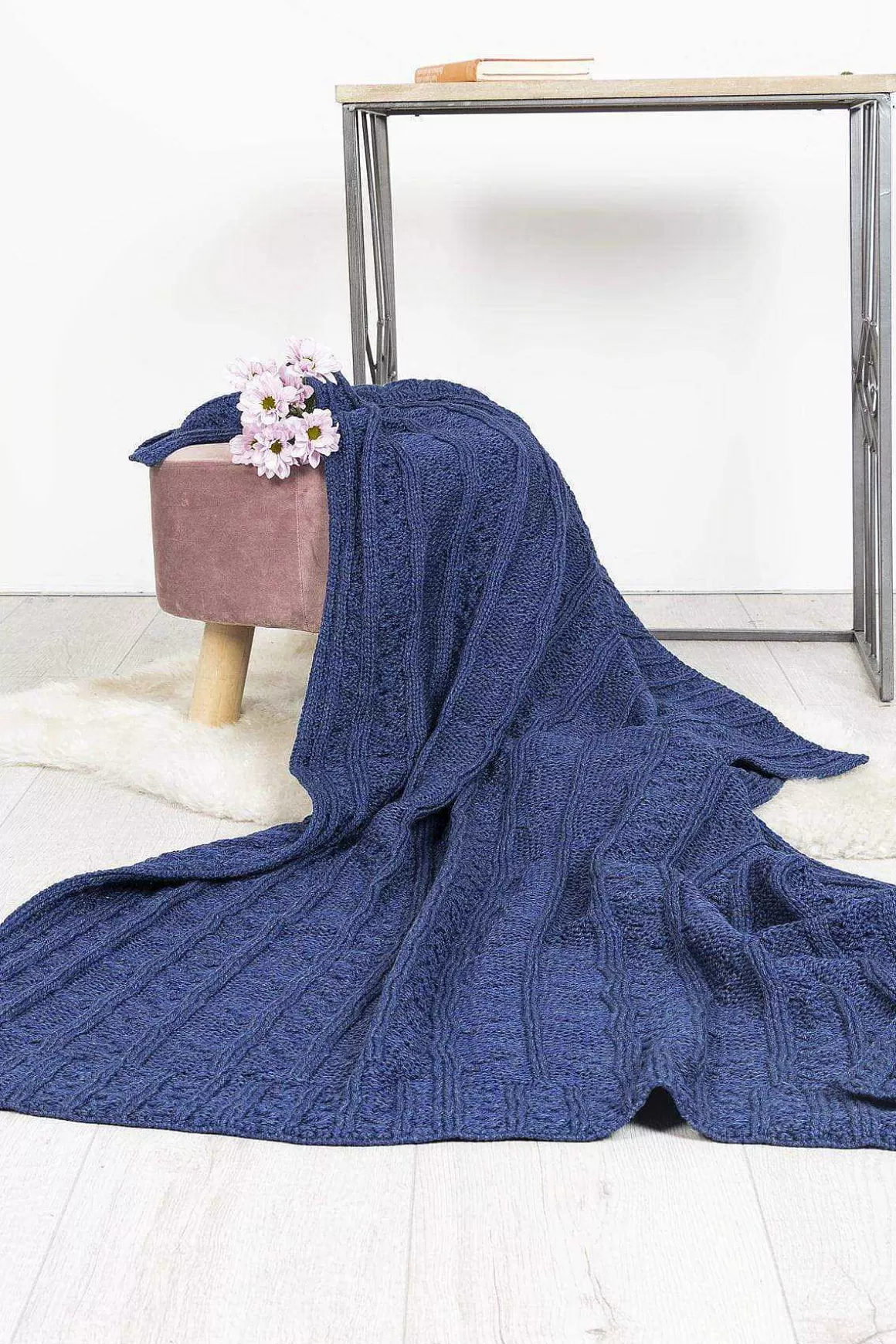 Aran Woollen Mills Super Soft Merino Throw In Blue Outlet