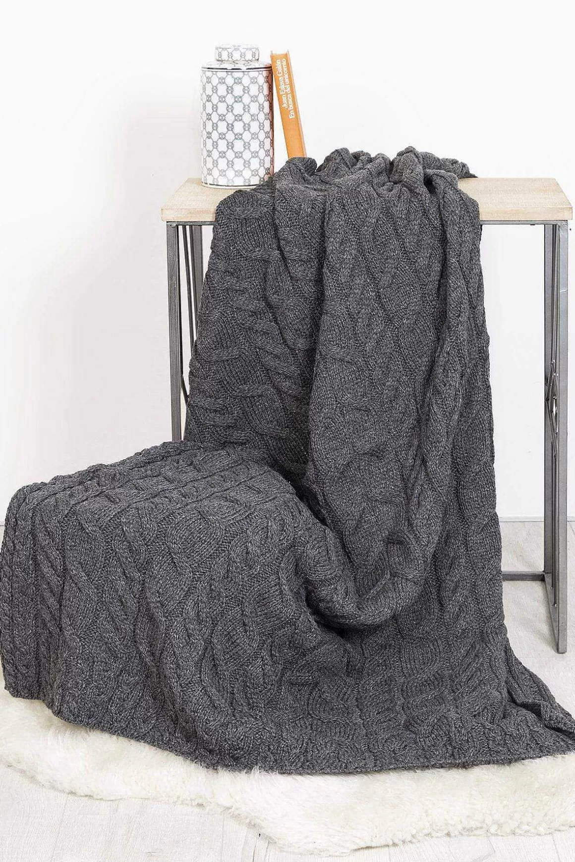 Aran Woollen Mills Super Soft Merino Throw In Charcoal Store