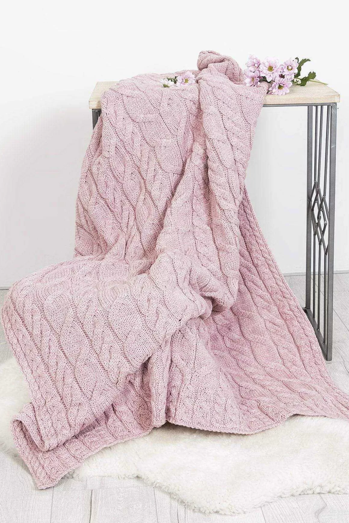 Aran Woollen Mills Super Soft Merino Throw In Pink Clearance