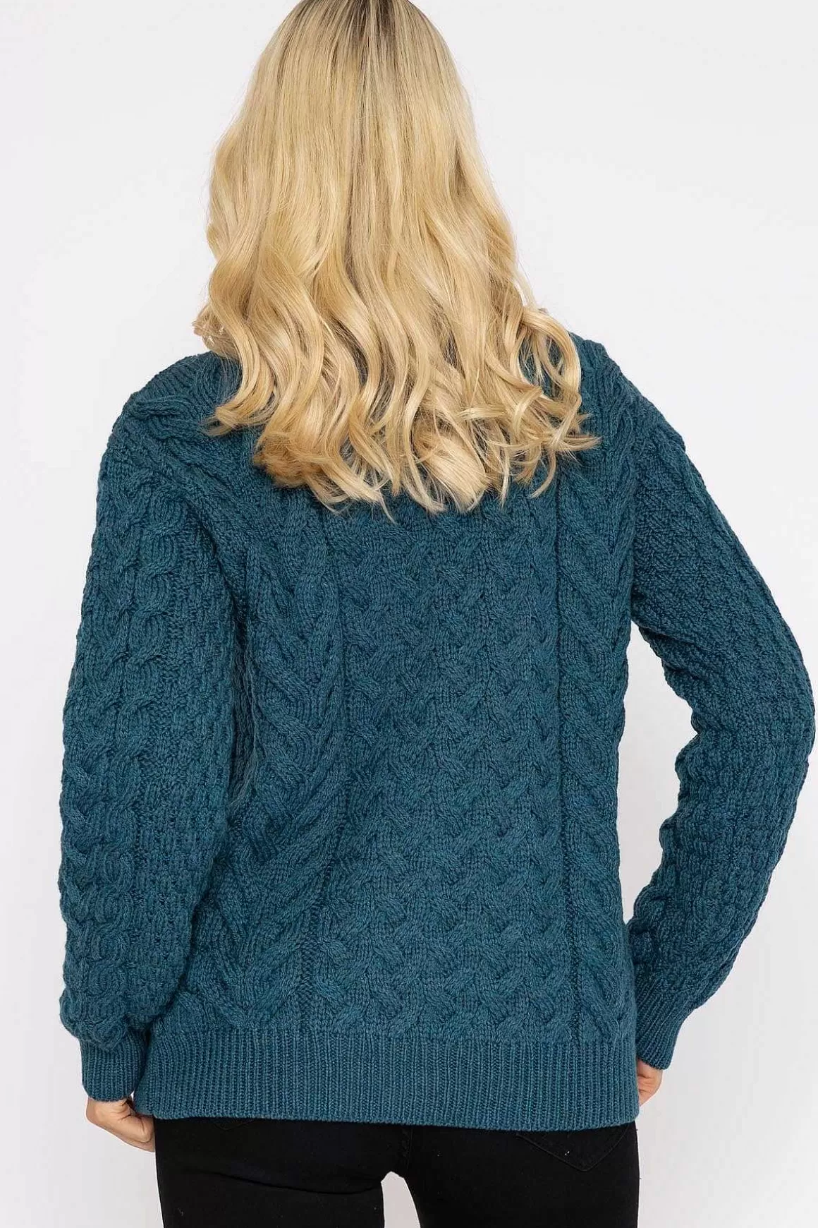 Aran Woollen Mills Super Soft Merino Wool Cardigan In Teal Cheap