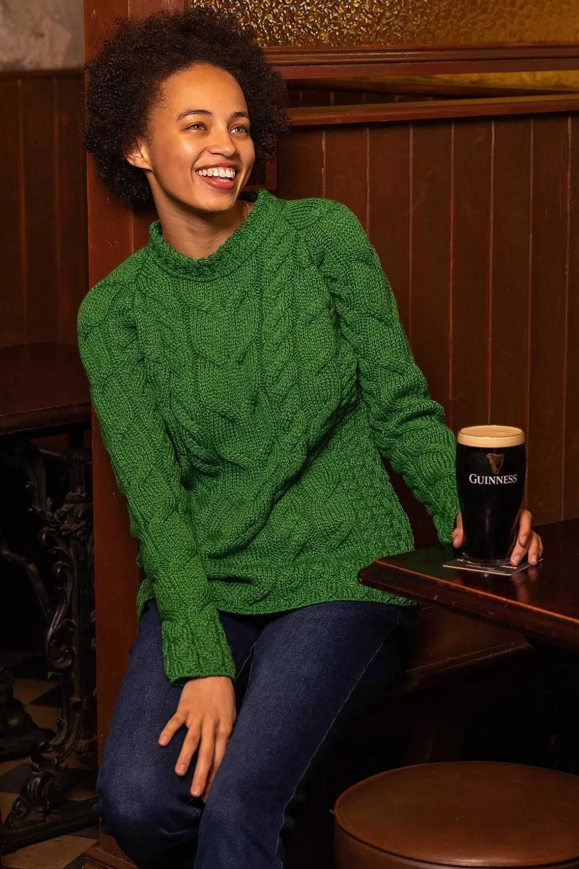 Aran Woollen Mills Super Soft Raglan Crew Sweater In Green Store