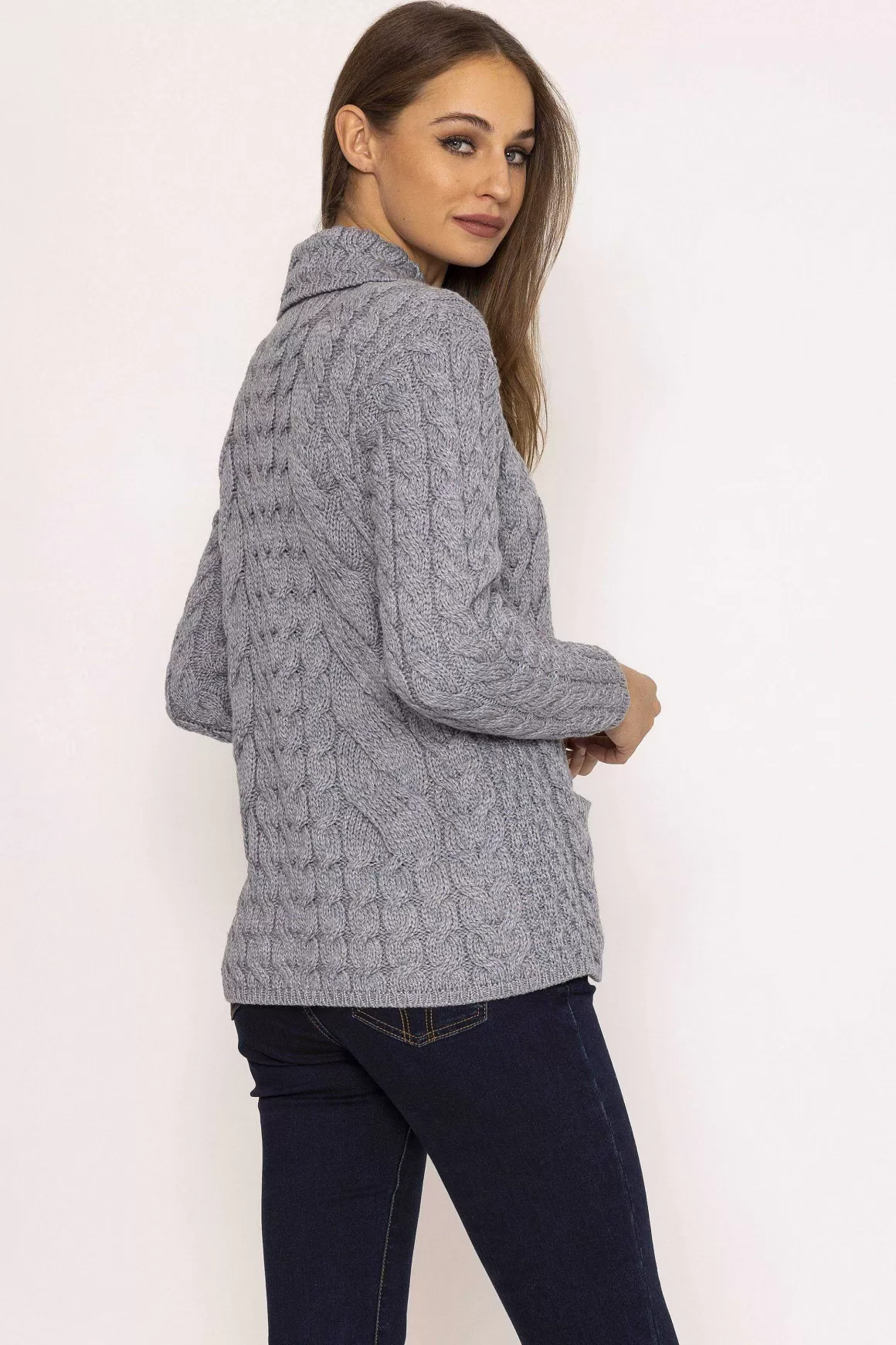 Aran Woollen Mills Supersoft Merino Wool Women'S Cardigan In Grey Cheap