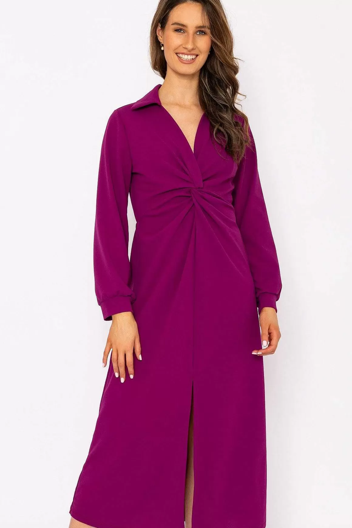 Pala D'oro Susannah Midi Dress In Magenta Outlet