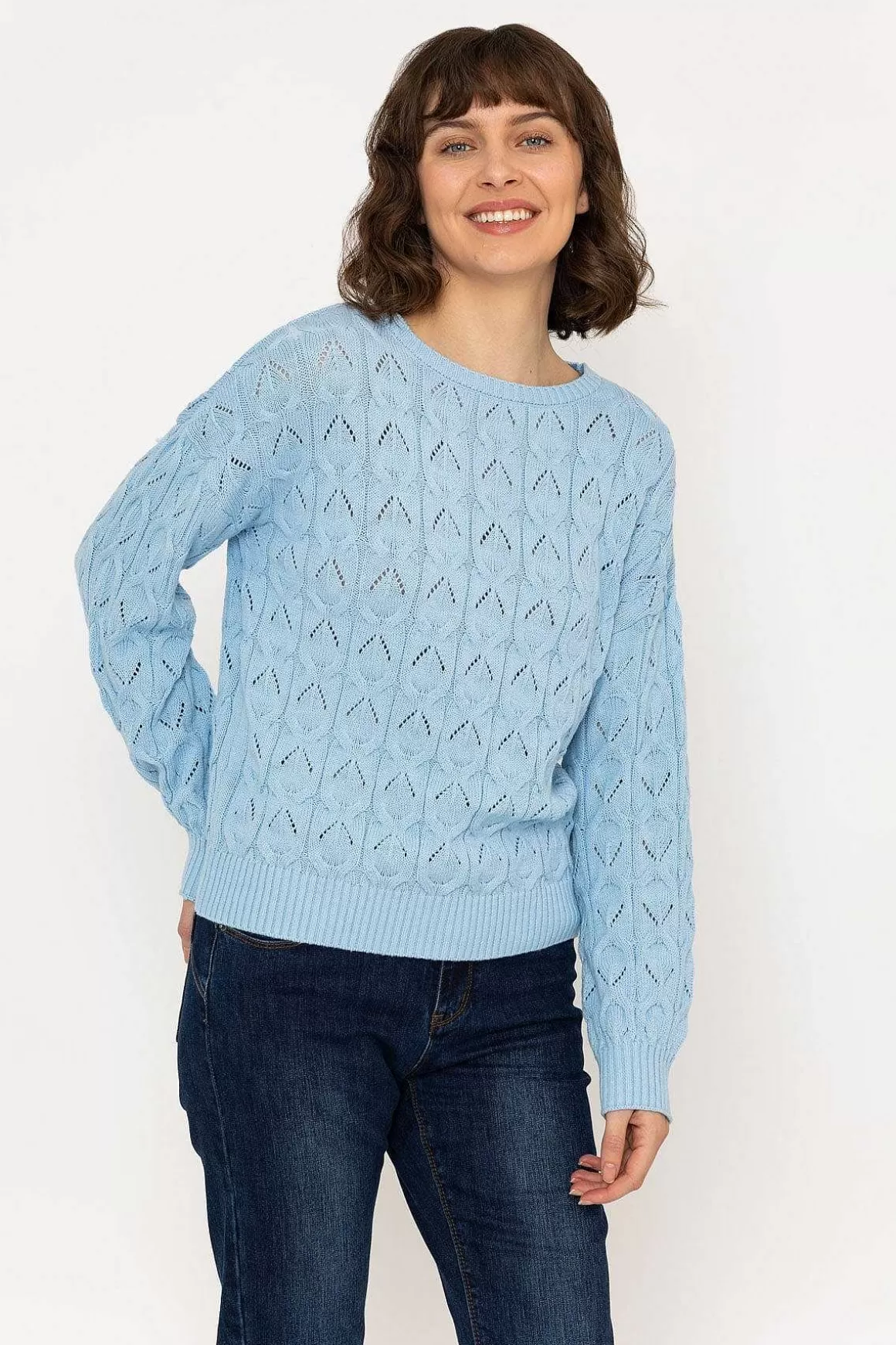 Kelly & Grace Weekend Textured Crew Neck In Blue Shop