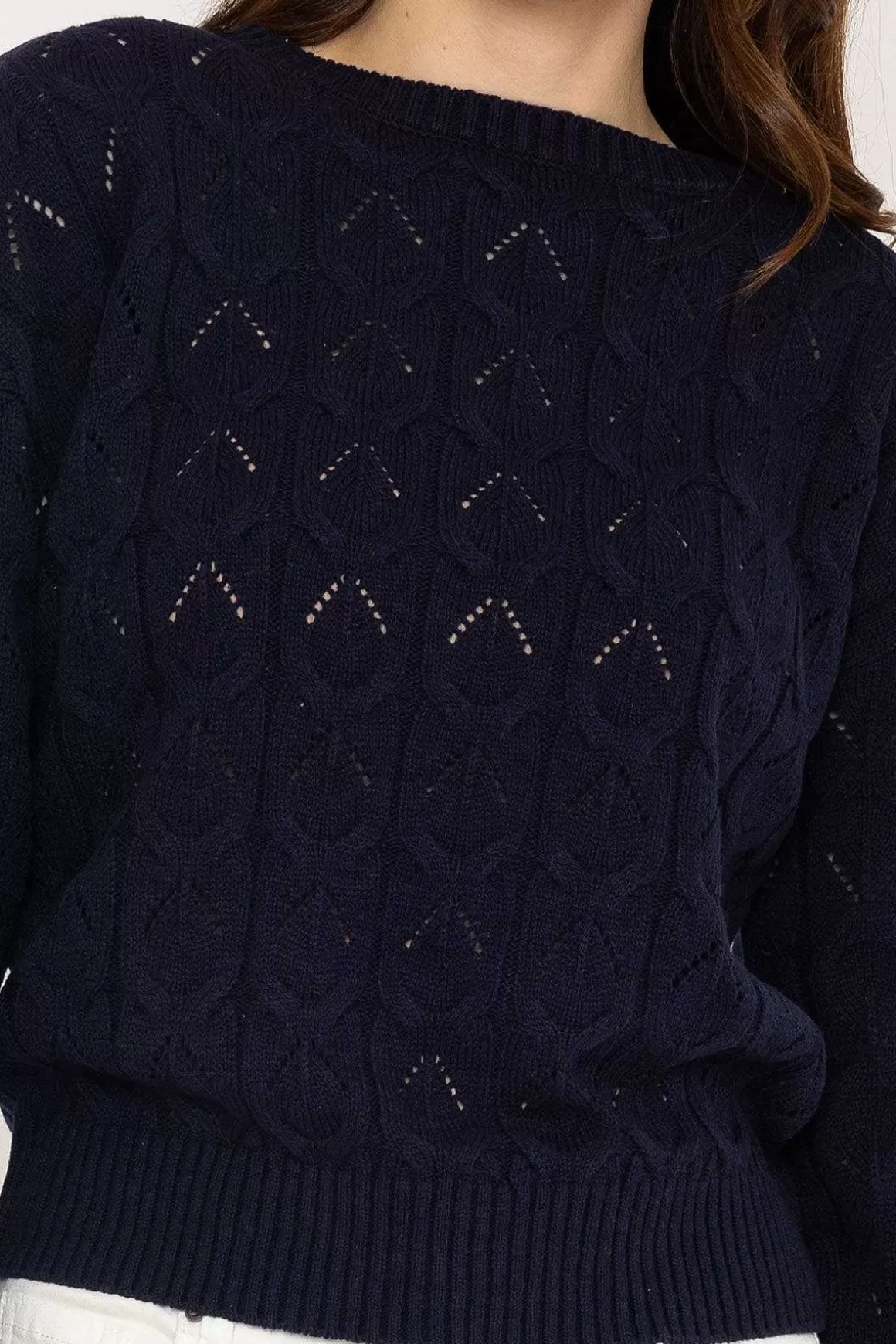 Kelly & Grace Weekend Textured Crew Neck In Navy New