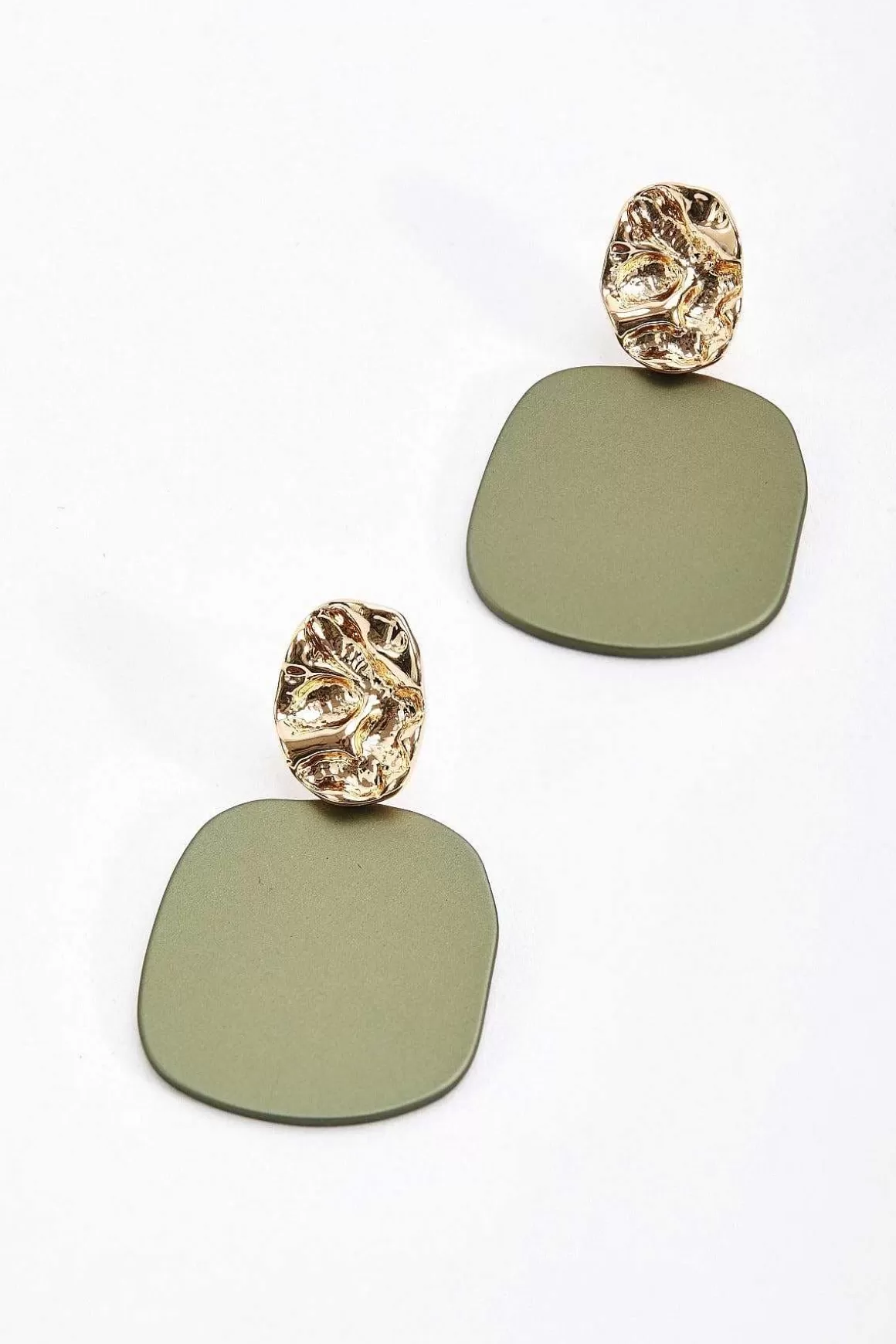 Soul Jewellery Textured Earrings In Gold & Green New