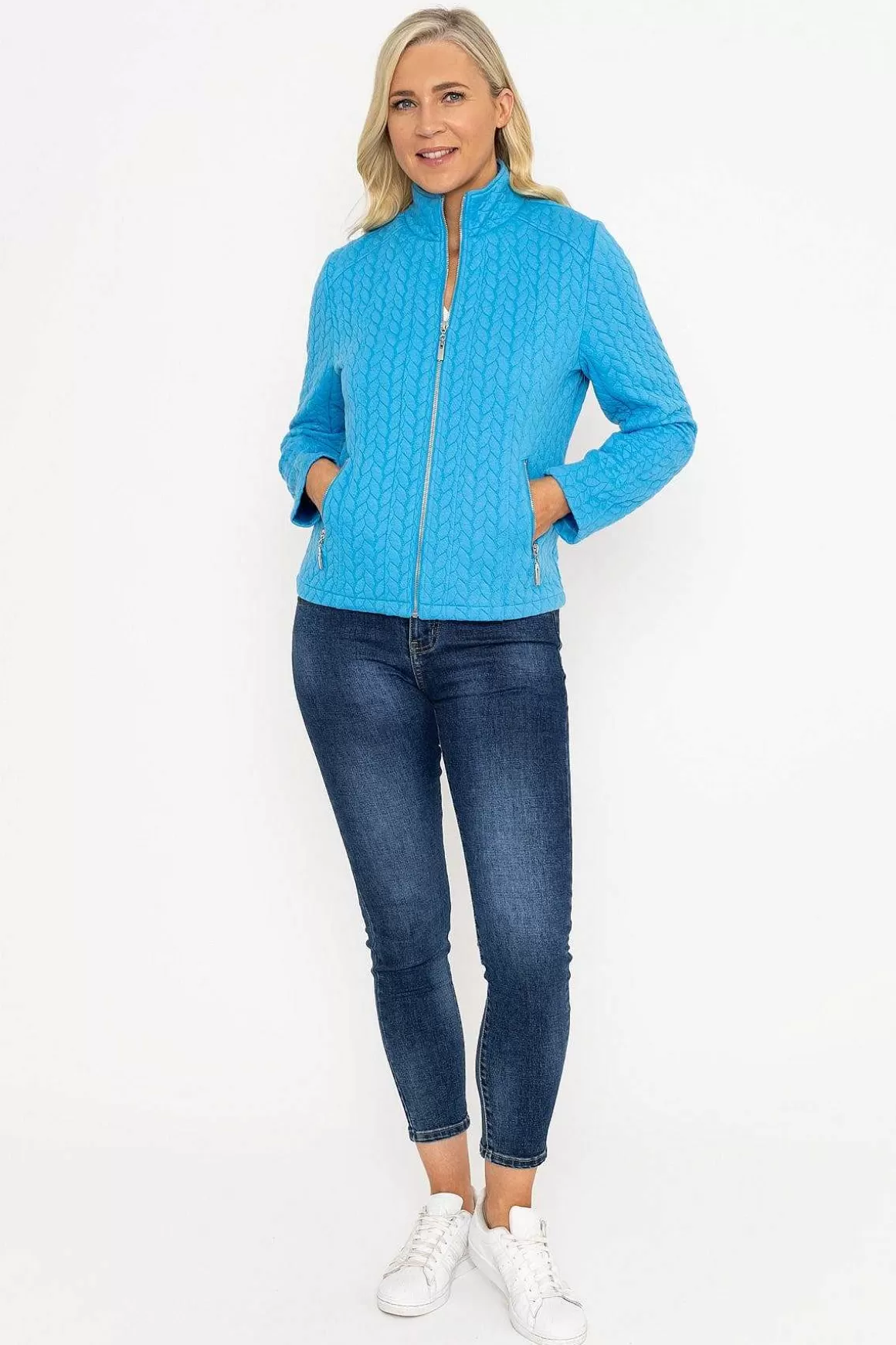 Voulez Vous Textured Jersey Zip Jacket In Blue Sale