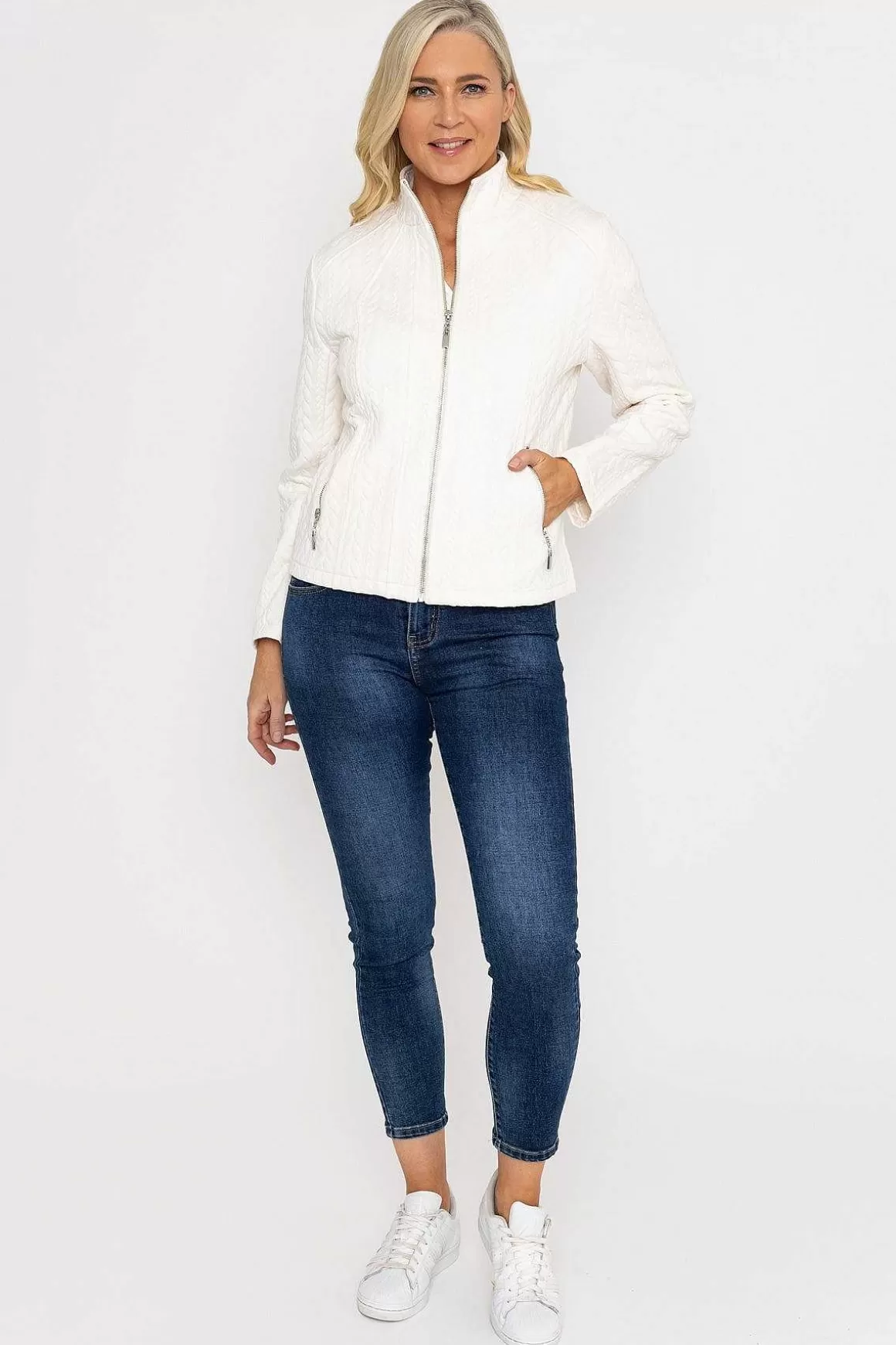 Voulez Vous Textured Jersey Zip Jacket In Ecru Online