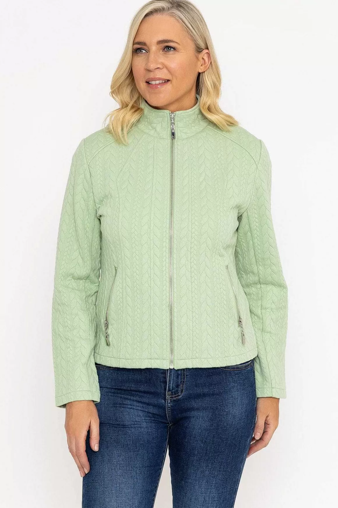 Voulez Vous Textured Jersey Zip Jacket In Green Shop