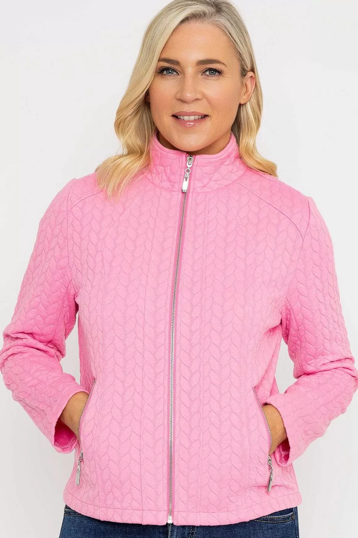 Voulez Vous Textured Jersey Zip Jacket In Pink Cheap