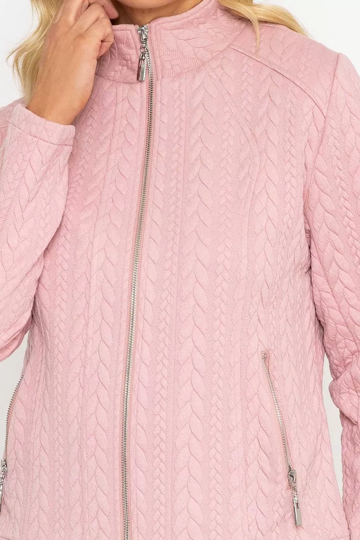 Voulez Vous Textured Jersey Zip Jacket In Pink Fashion