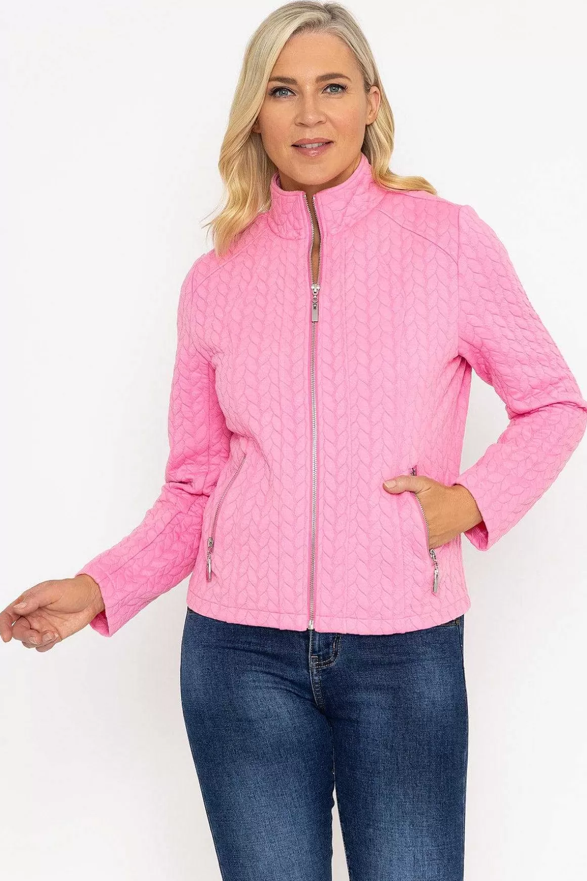 Voulez Vous Textured Jersey Zip Jacket In Pink Cheap